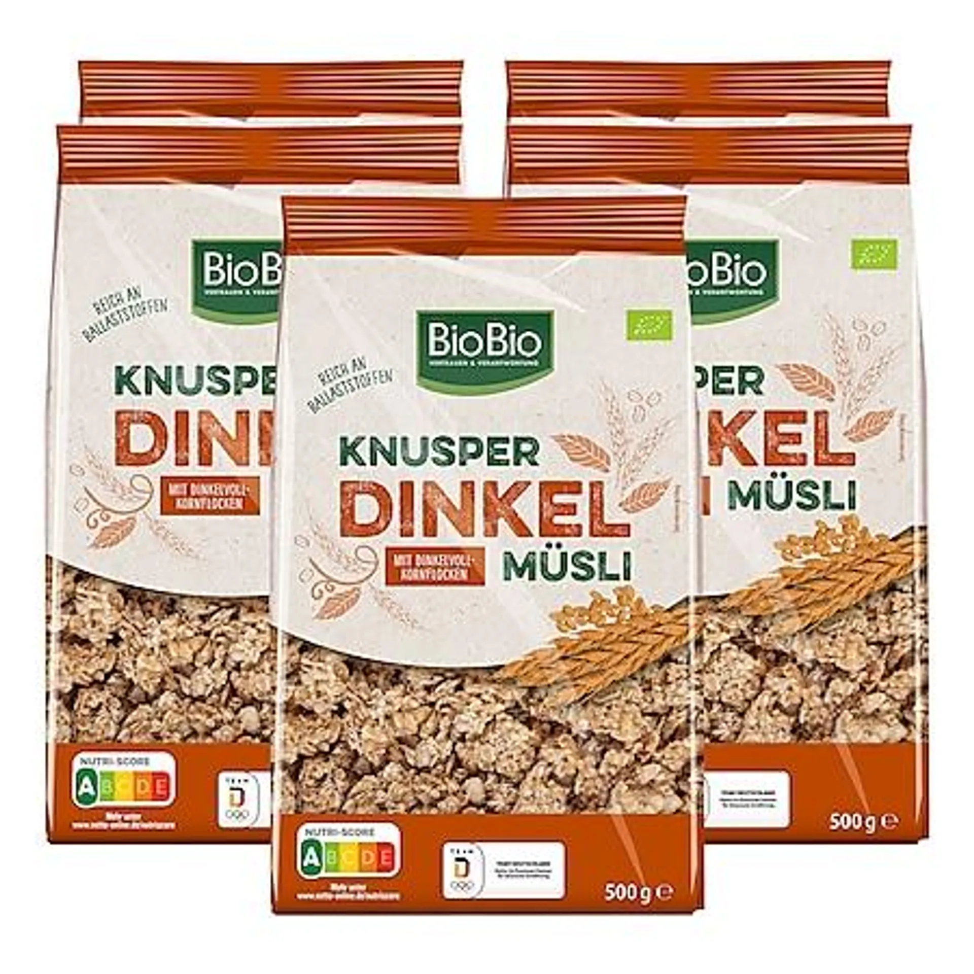 BioBio Knusper Dinkel Müsli 500 g, 5er Pack