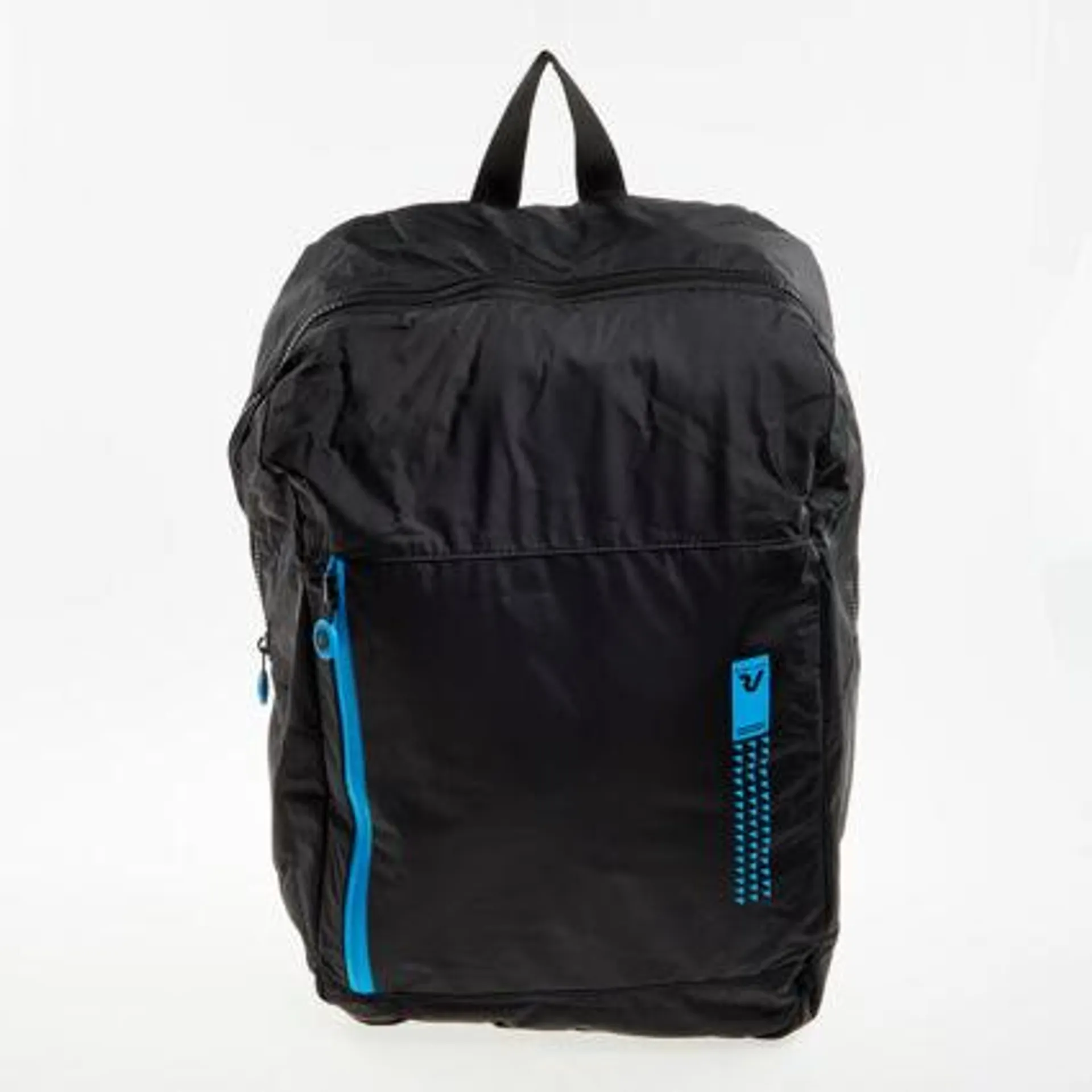 Schwarzer Rucksack mit blauen Akzenten