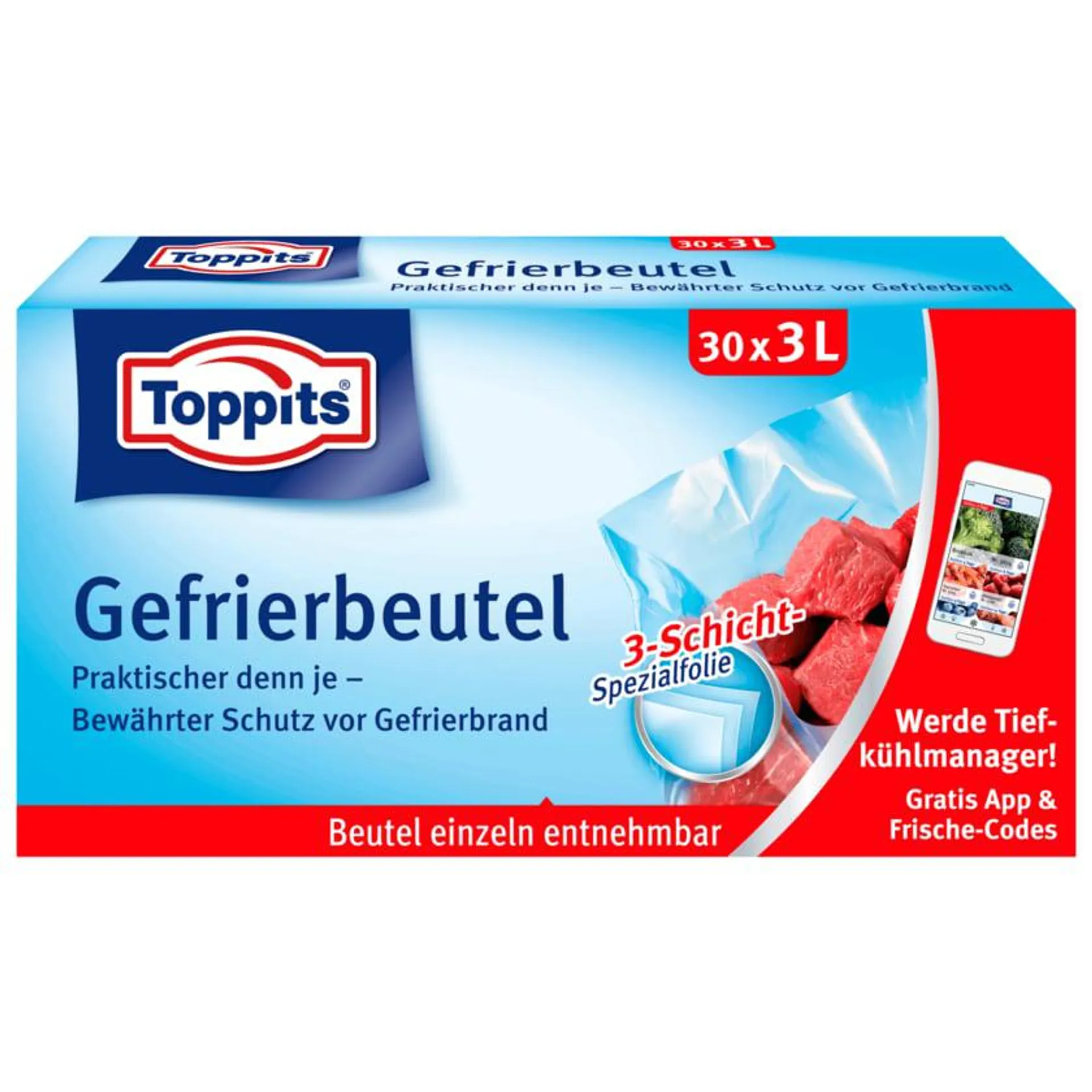 Toppits Gefrierbeutel mit Standboden 3l, 30 Stück