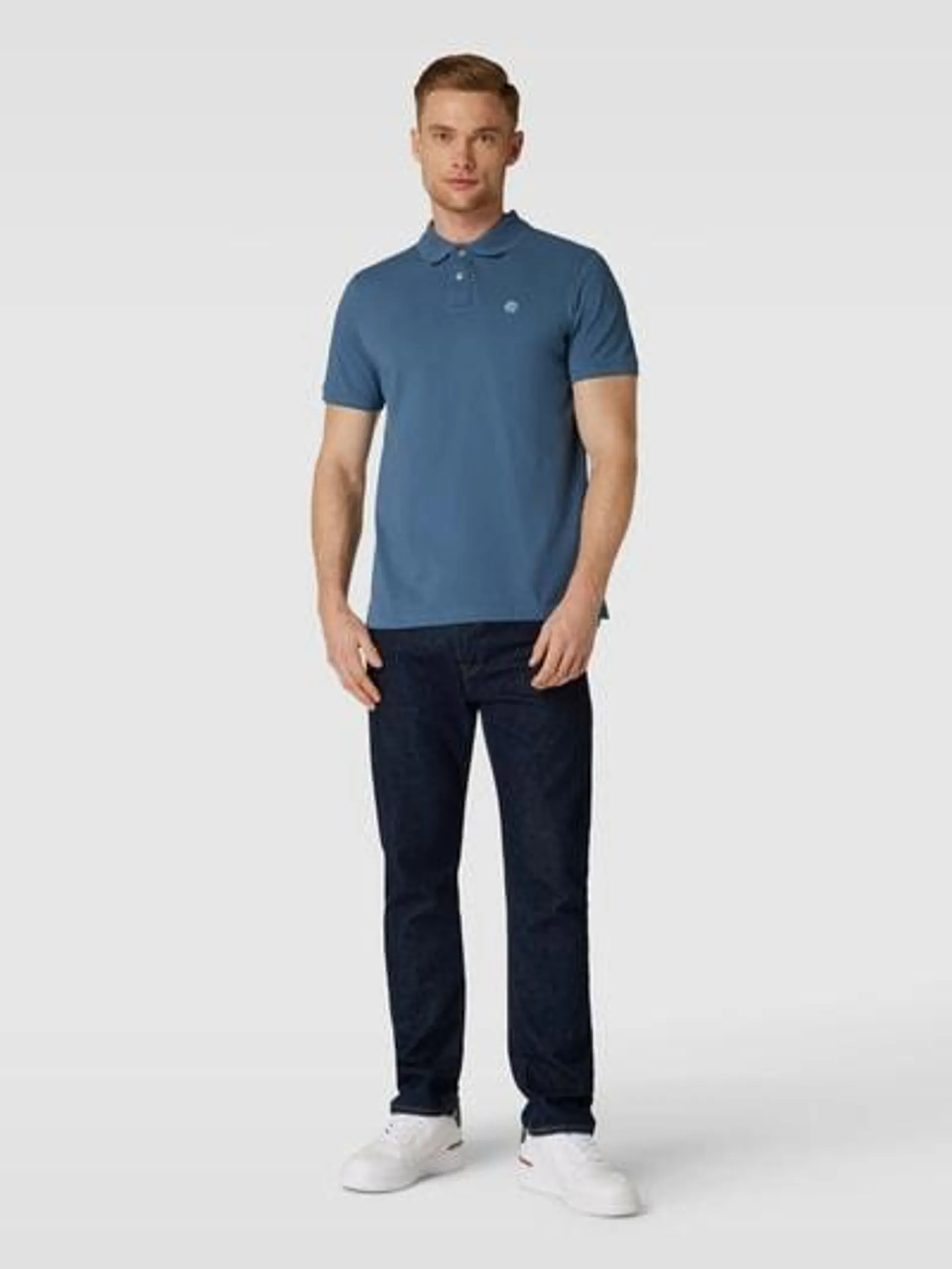 Poloshirt mit Label-Stitching in jeansblau