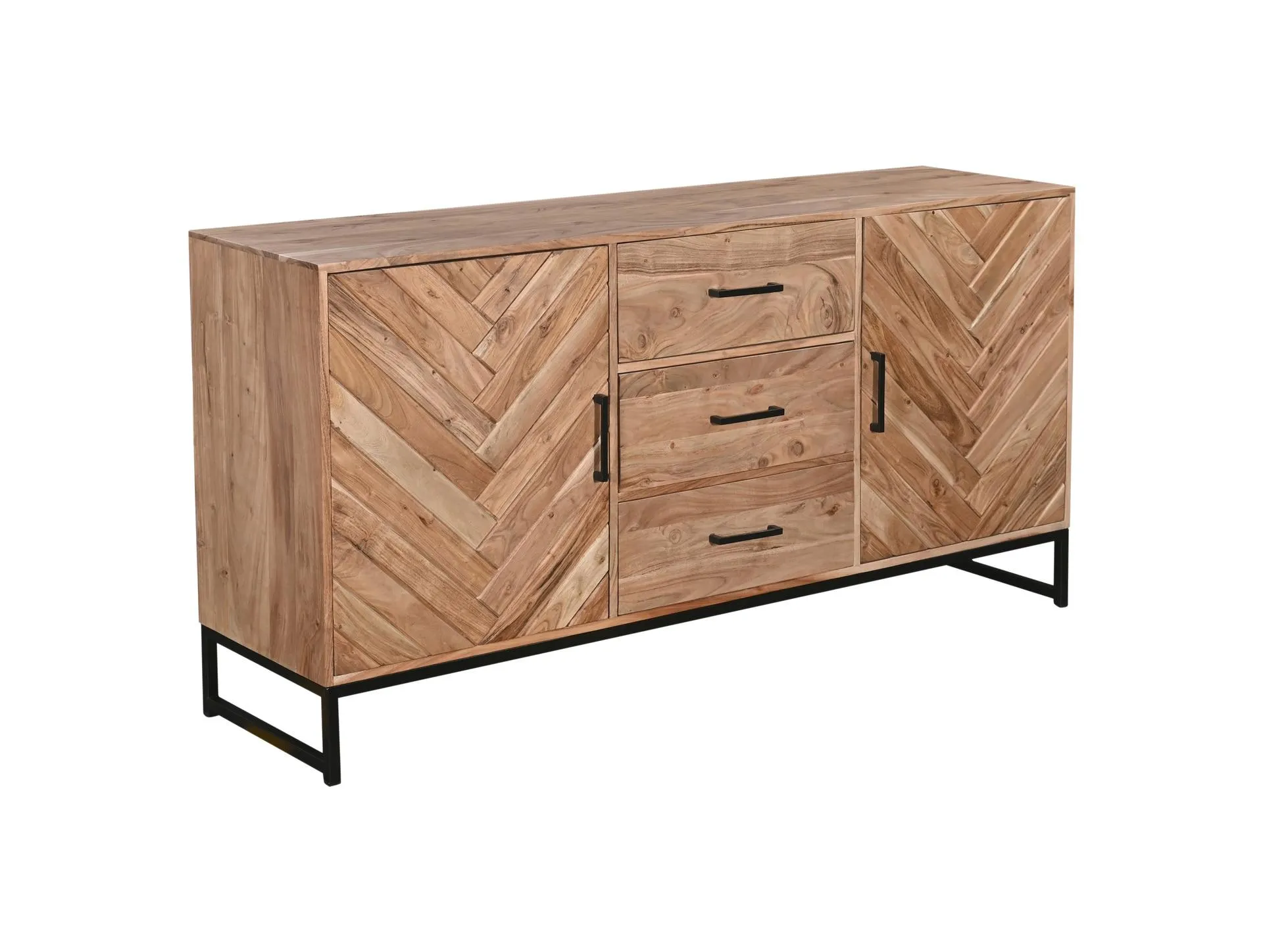 Sideboard LUANDA 160 x 80 cm Akazie massiv natur/schwarz