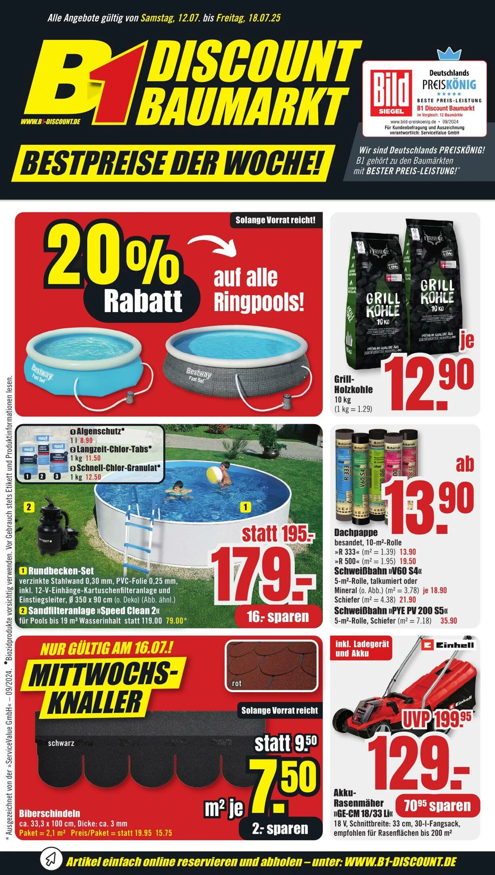 B1 Discount Baumarkt von 12. Juli bis 18. Juli 2025 - Prospekt seite 1