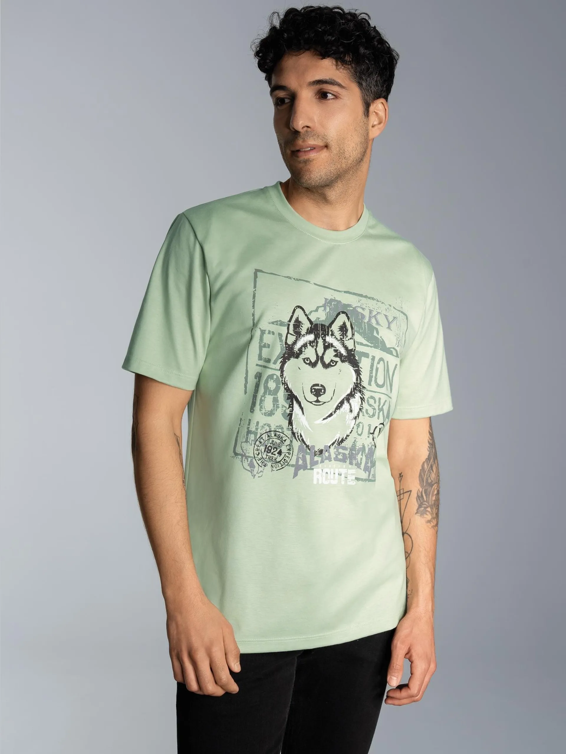 T-Shirt mit großem Husky-Printmotiv Green tea