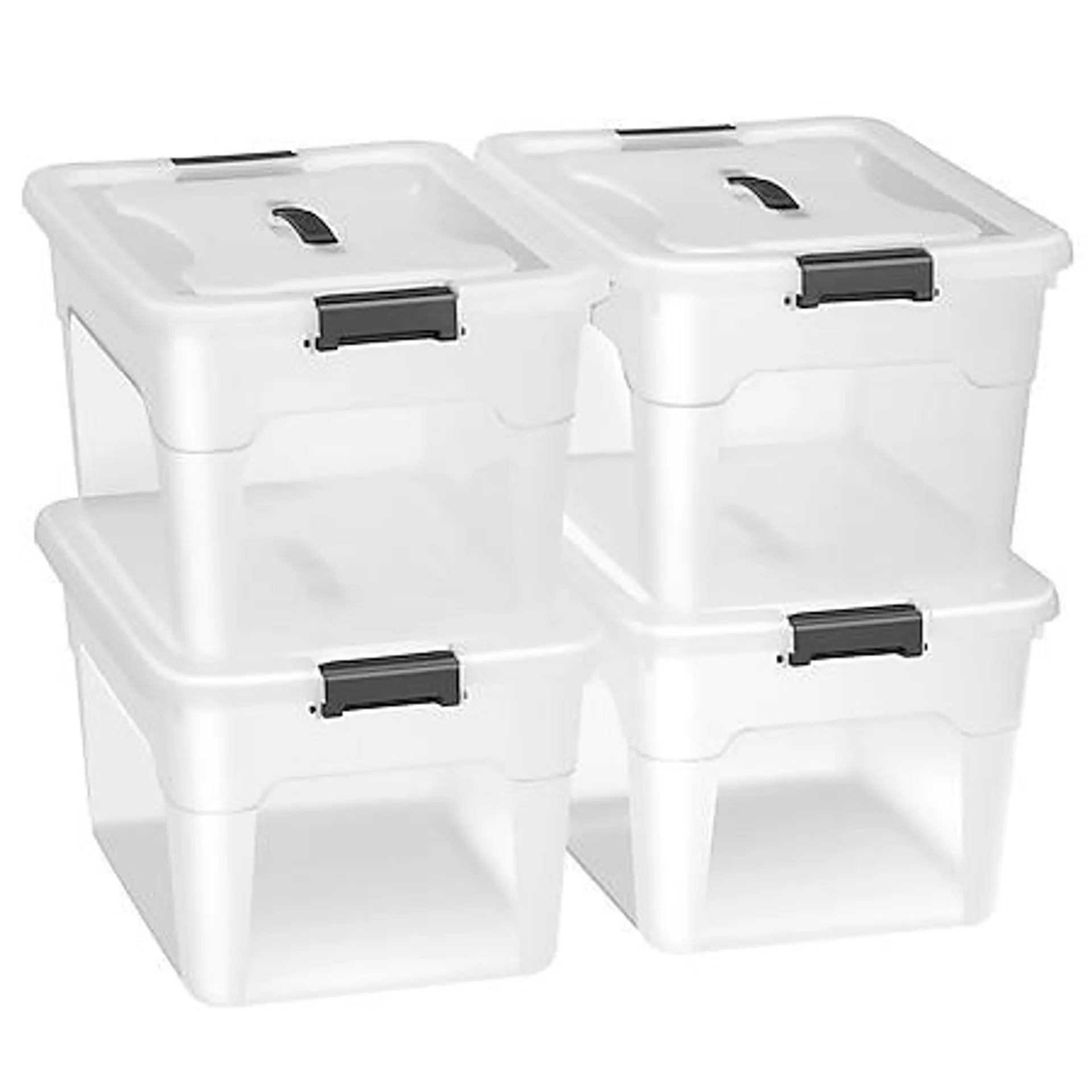 Juskys Aufbewahrungsbox mit Deckel - 4er Set Kunststoff Boxen 30l - Box stapelbar, transparent
