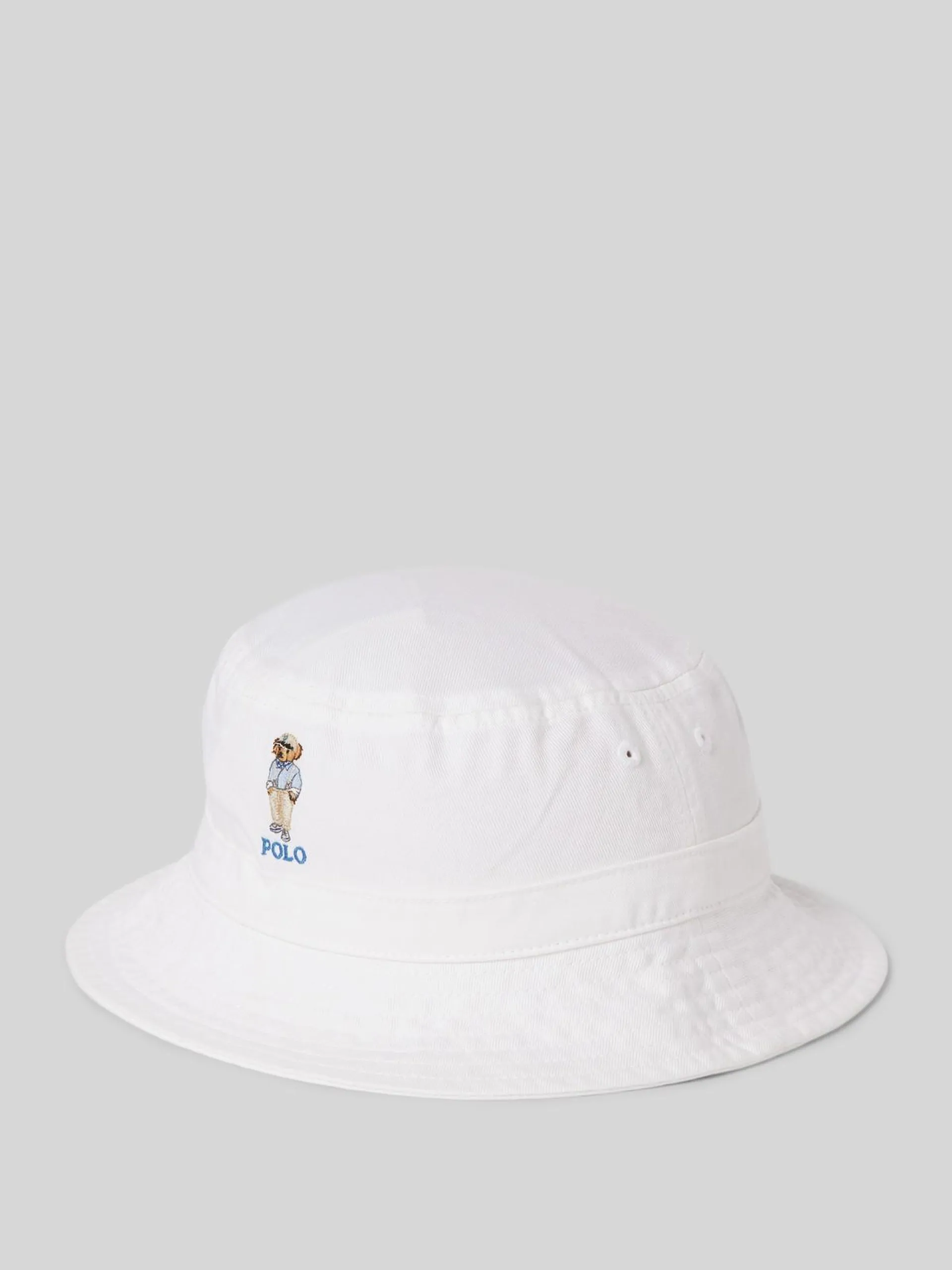 Bucket Hat mit Motiv-Stitching in weiss