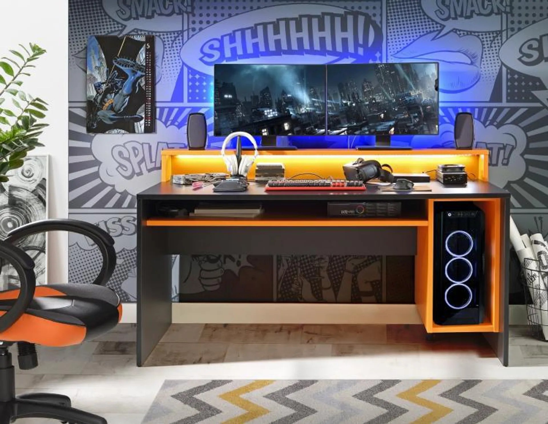 Gaming Desk Schwarz Orange 160 cm TEZAUR