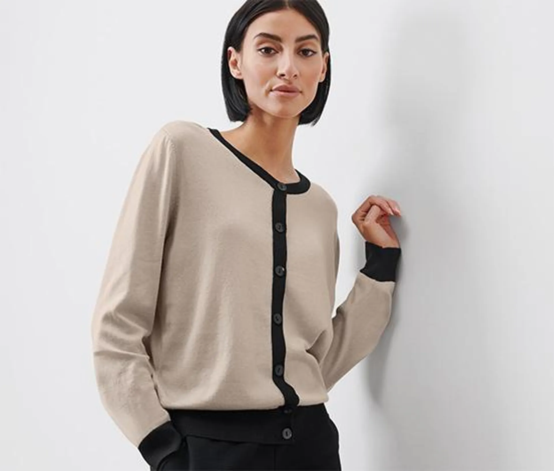 Feinstrick-Cardigan, taupe