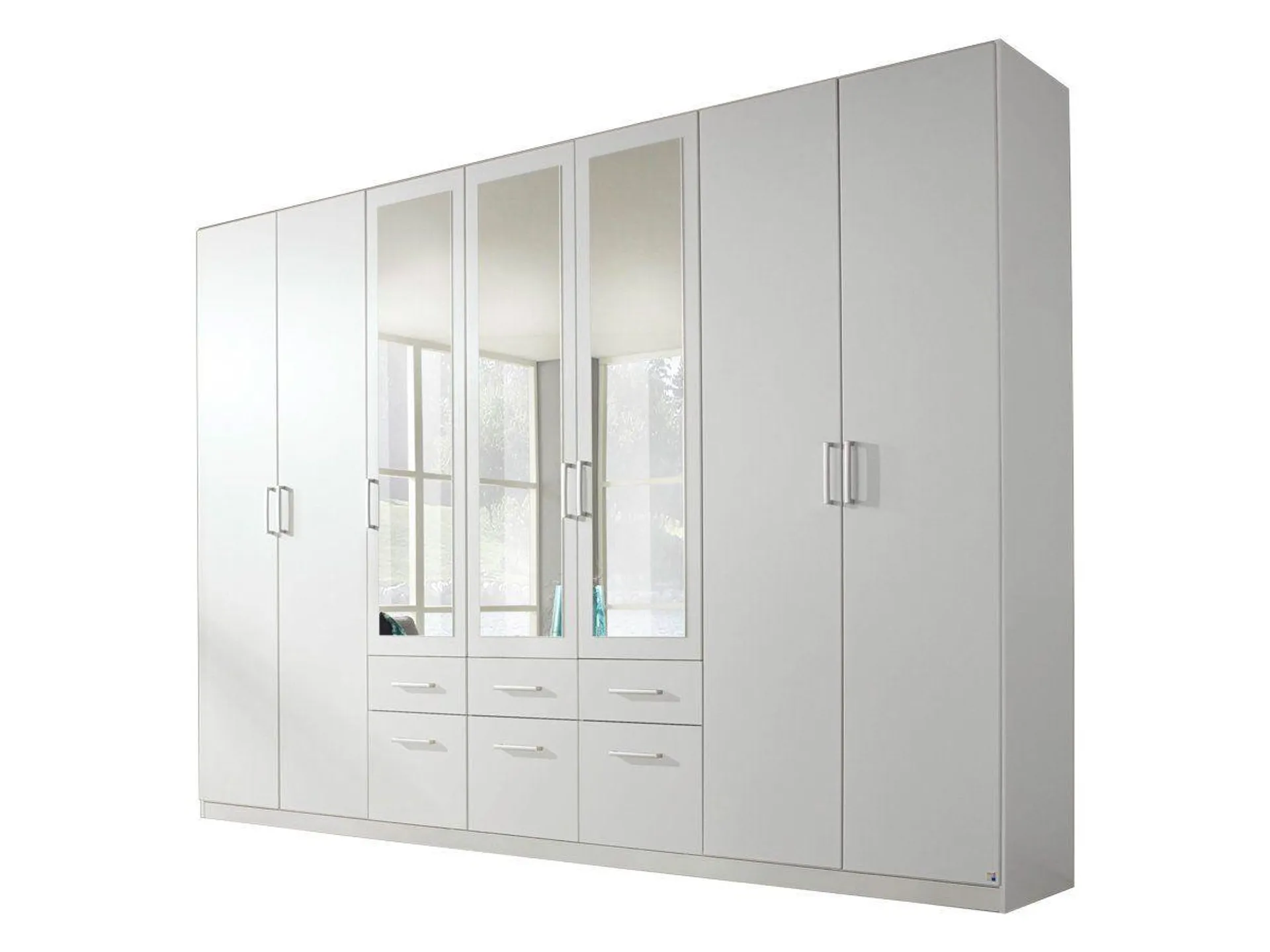 Kleiderschrank weiß mit Spiegel - 315 cm - rauch - BINGEN