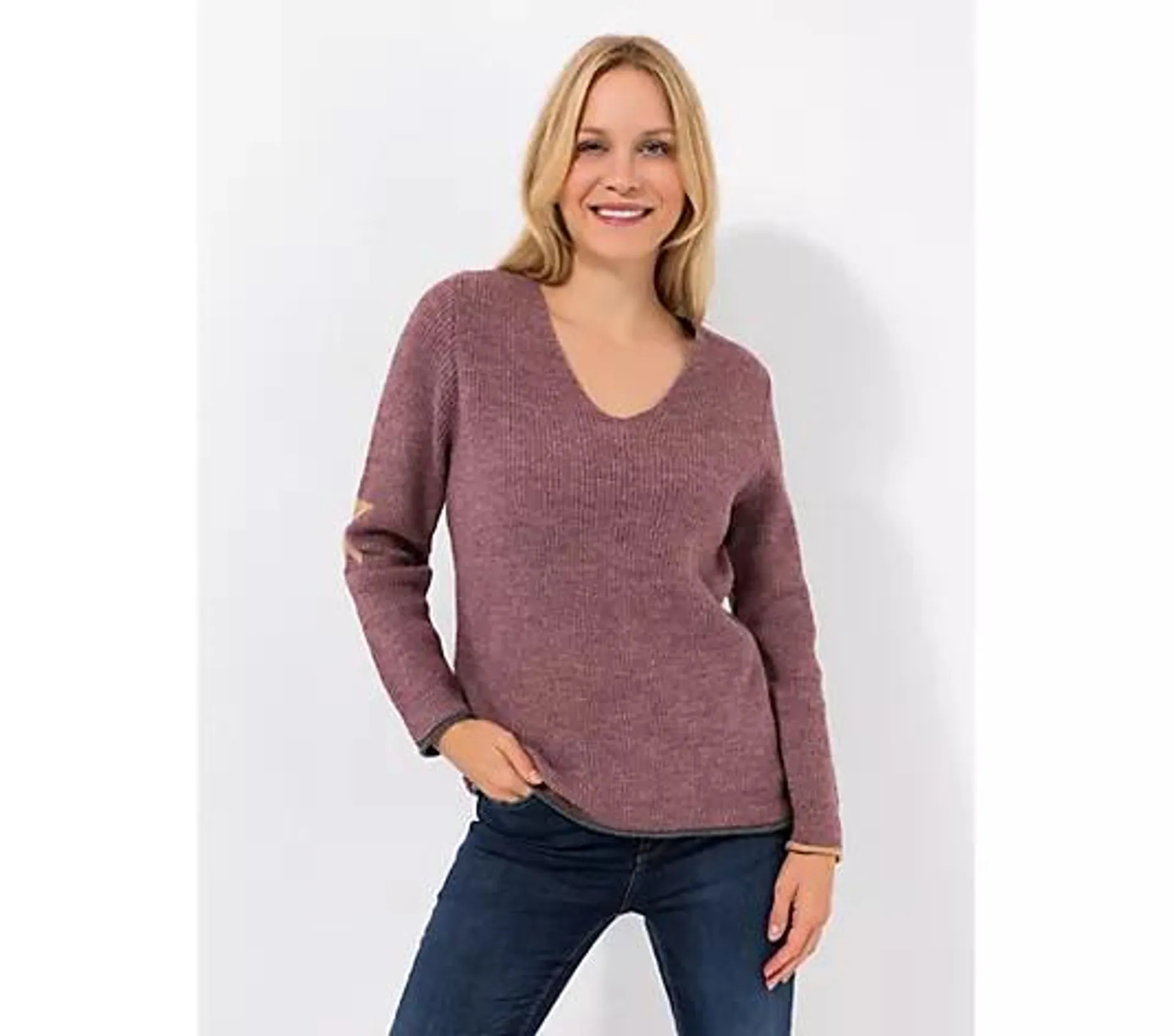 DINE 'N' DANCE Pullover, 1/1-Arm Sterne V-Ausschnitt figurumspielend