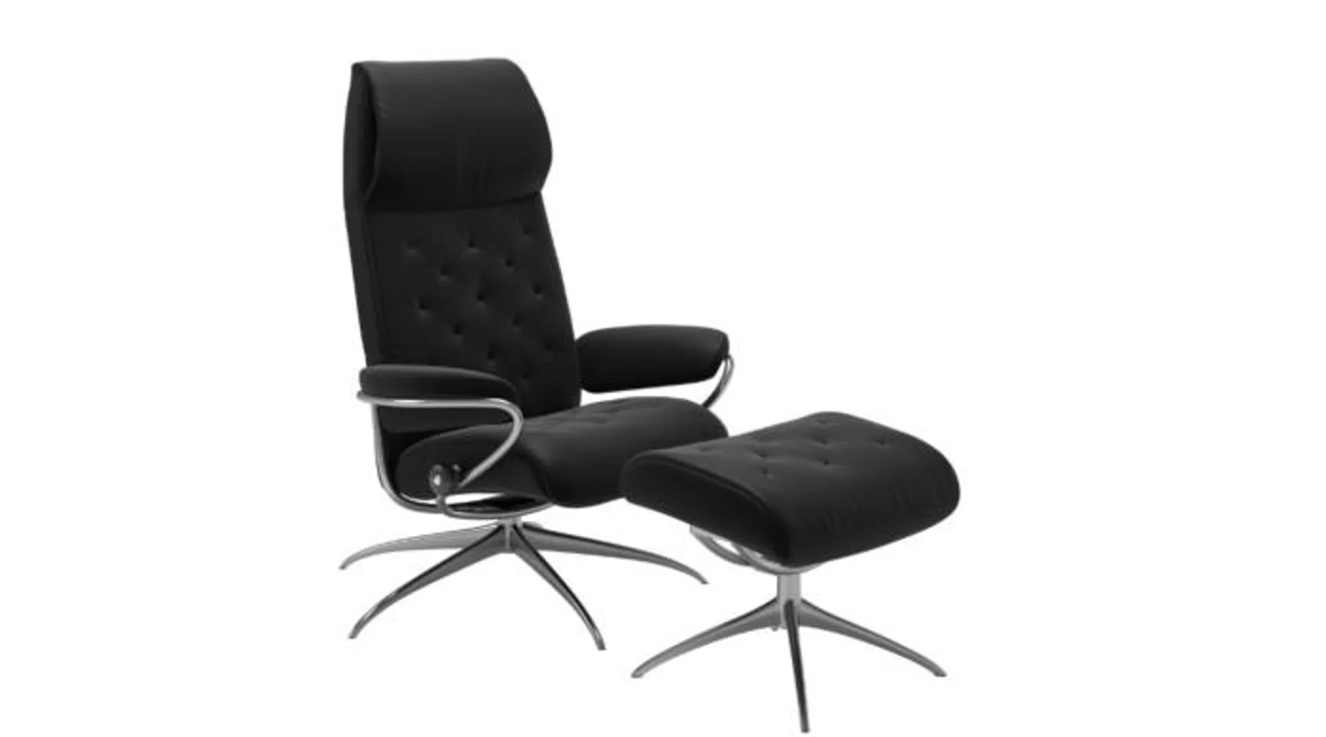 Stressless Metro M High Back Sessel & Hocker Leder Paloma Black, Star-Gestell