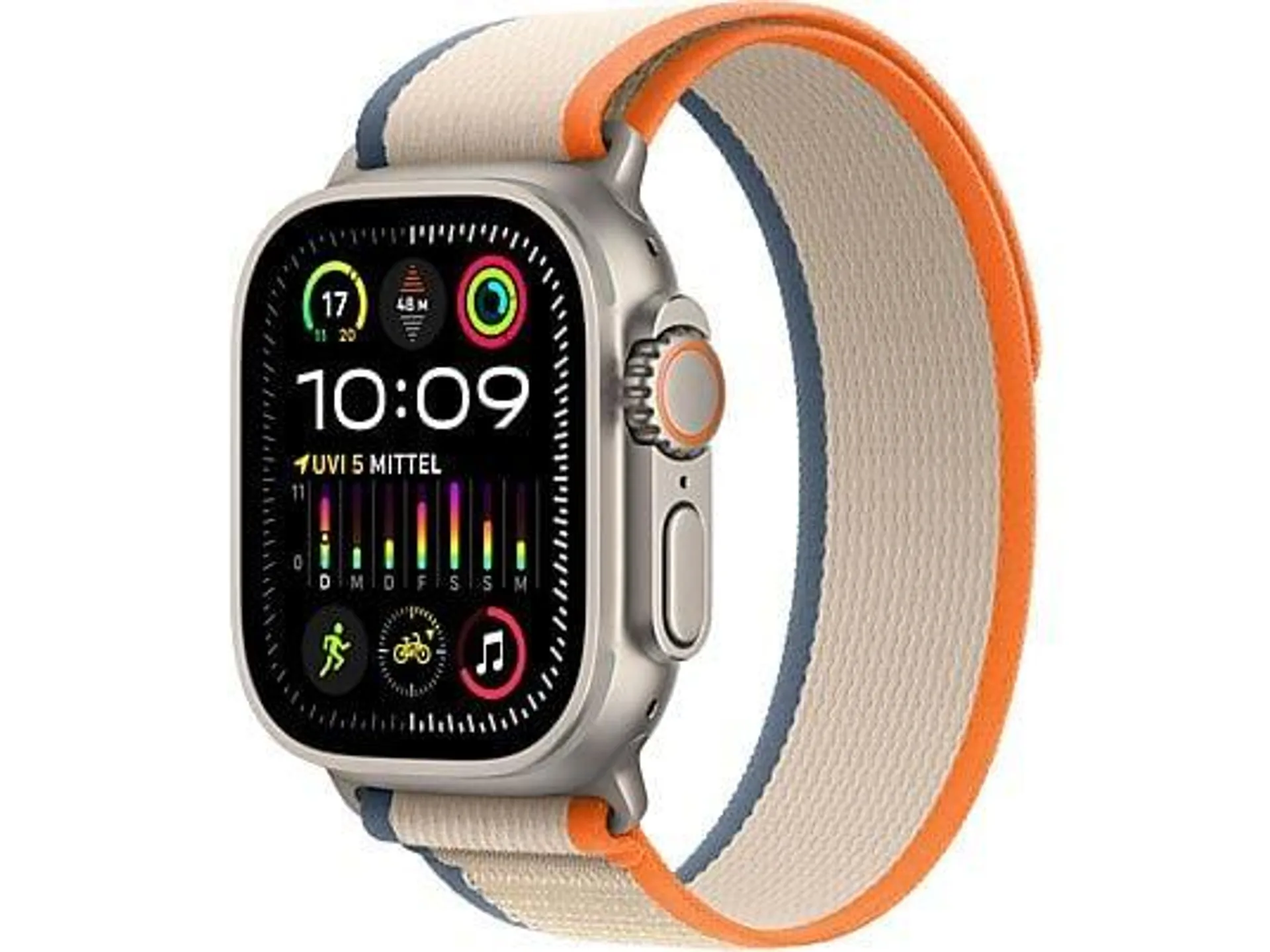 APPLE Watch Ultra 2 GPS + Cellular 49 mm Trail Loop Orange/Beige - M/L Smartwatch Titangehäuse Gewebe, 145 - 190 mm, Titan / Beige