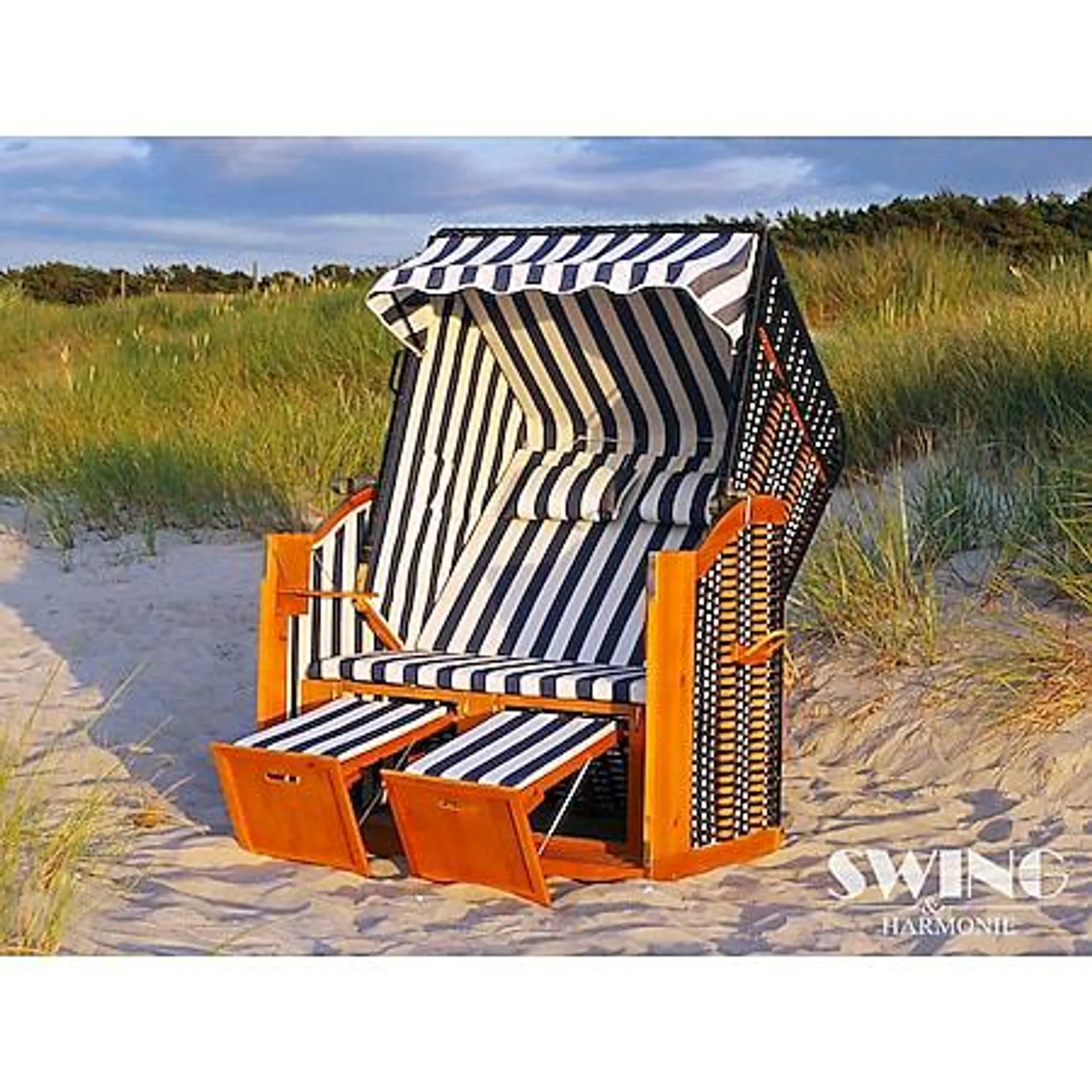 Swing&Harmonie LED - Strandkorb XXL - 118cm inkl. Abdeckcover Volllieger Ostsee Sonneninsel Rattan Möbel Polyrattan - versch. Ausführungen