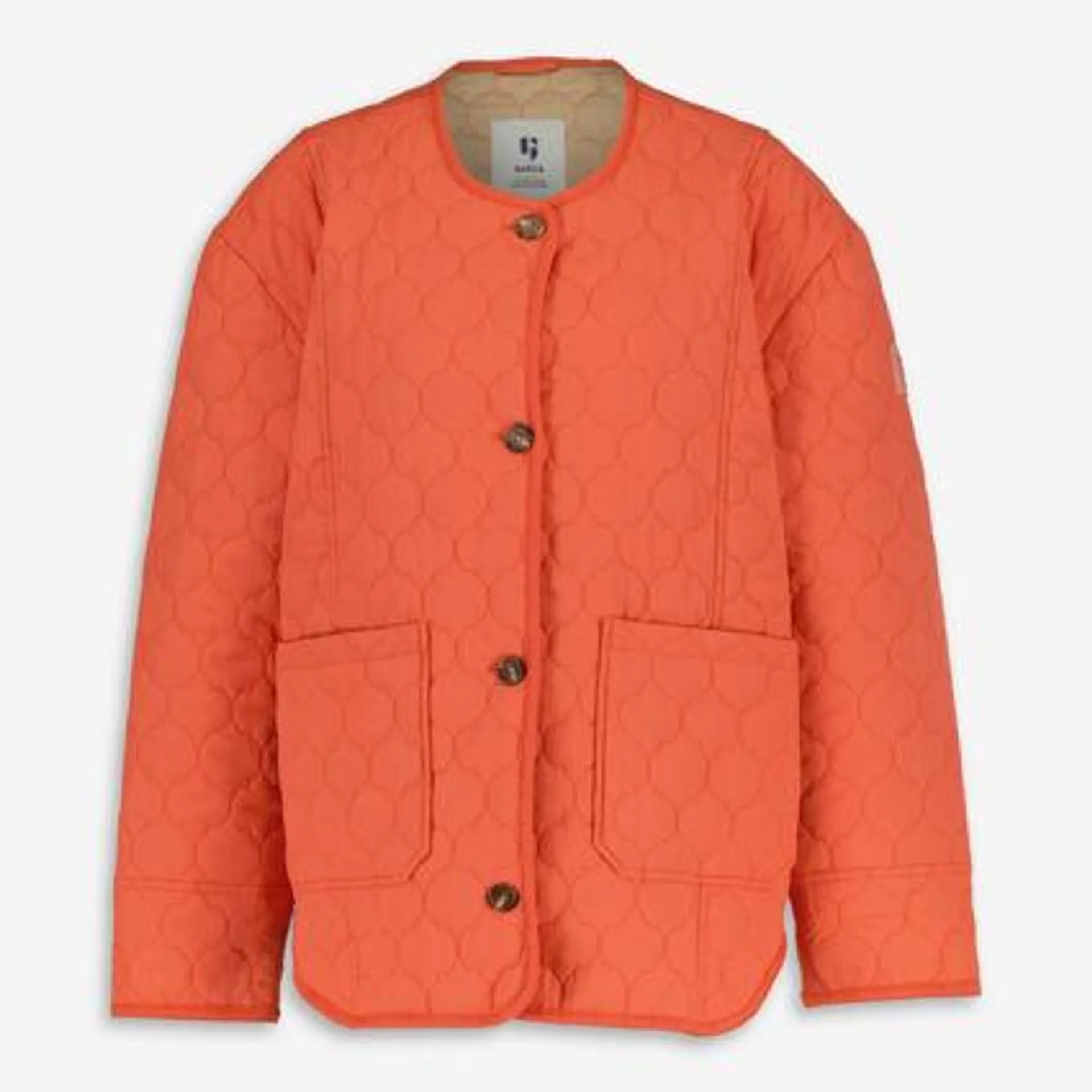 Orangefarbene Pufferjacke mit Knopfleiste