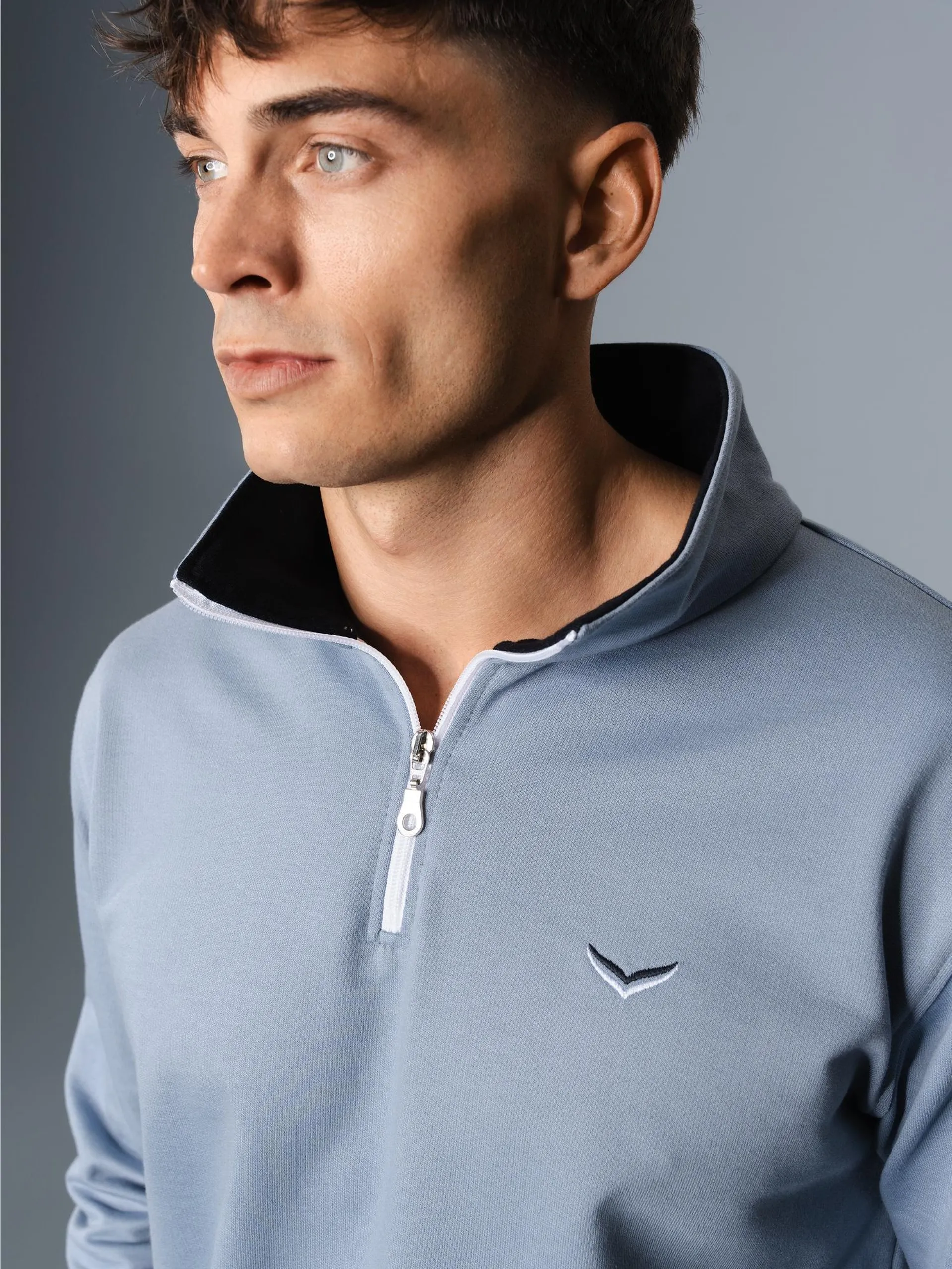 Sweatshirt mit Kragen und Reißverschluss Pearl-blue