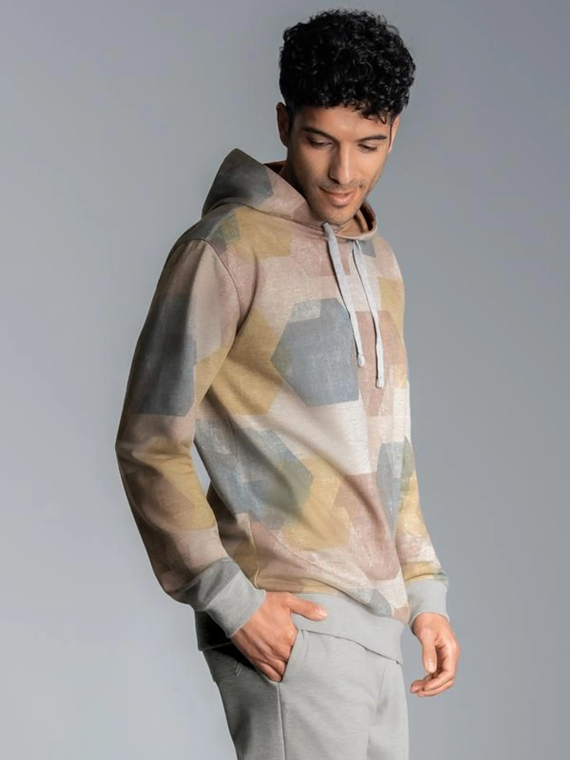 Hoodie mit modischem Allover-Print Grau-melange