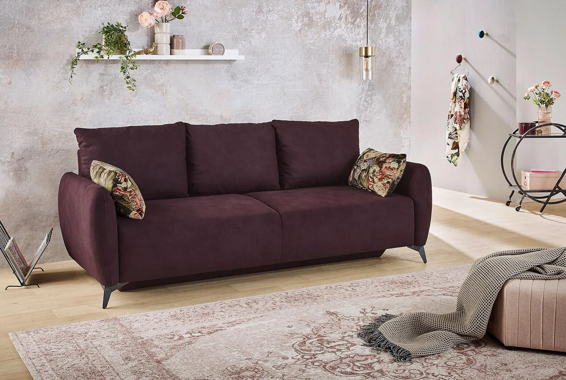 Schlafsofa Aurelio 221x75-90x103 cm Aubergine