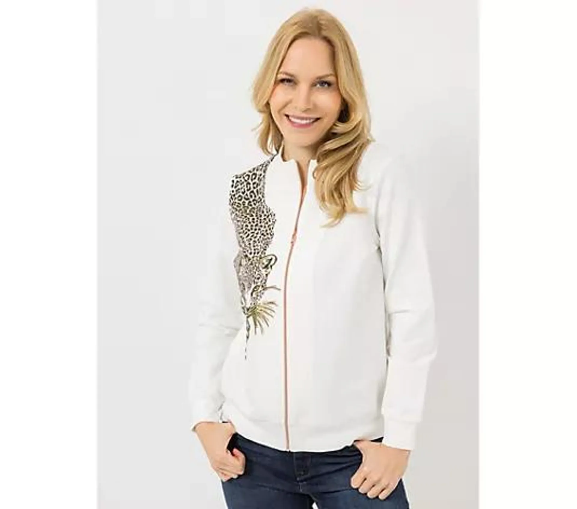 DINE 'N' DANCE Sweatjacke, 1/1-Arm Reißverschluss platzierter Druck figurumspielend