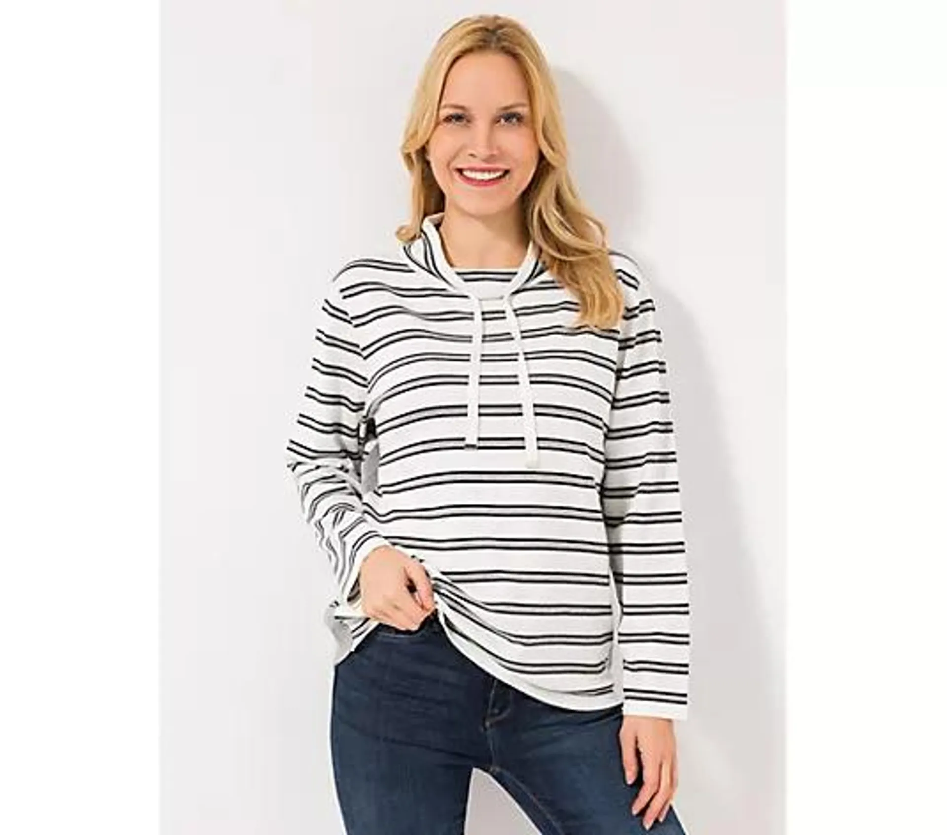 DENIM & CO. Sweatshirt Stehkragen Bindeband leger weit