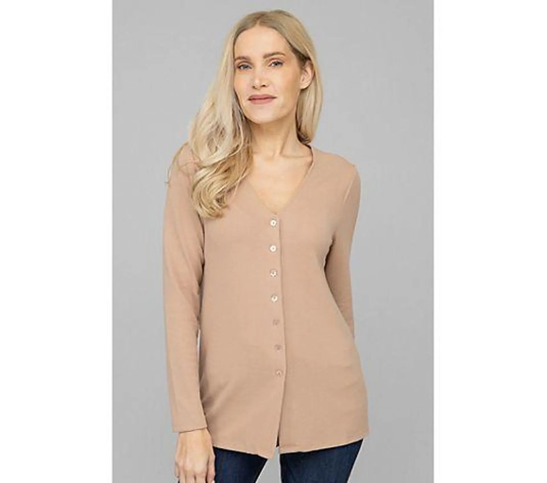 KIM & CO. Cardigan, 1/1-Arm Soft Touch Jersey Knopfleiste figurumspielend