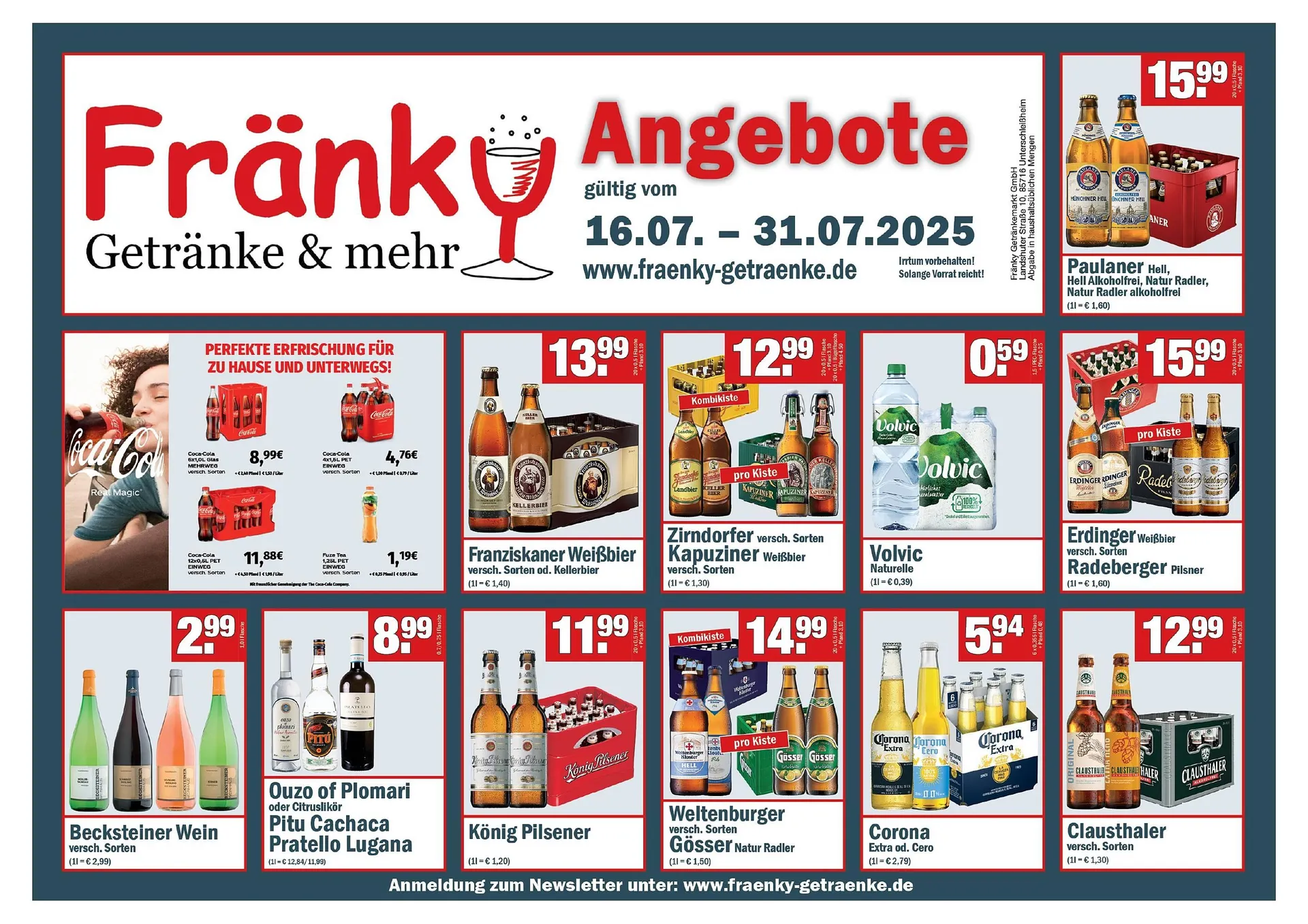 Fränky Getränke Prospekt von 16. Juli bis 31. Juli 2025 - Prospekt seite 1