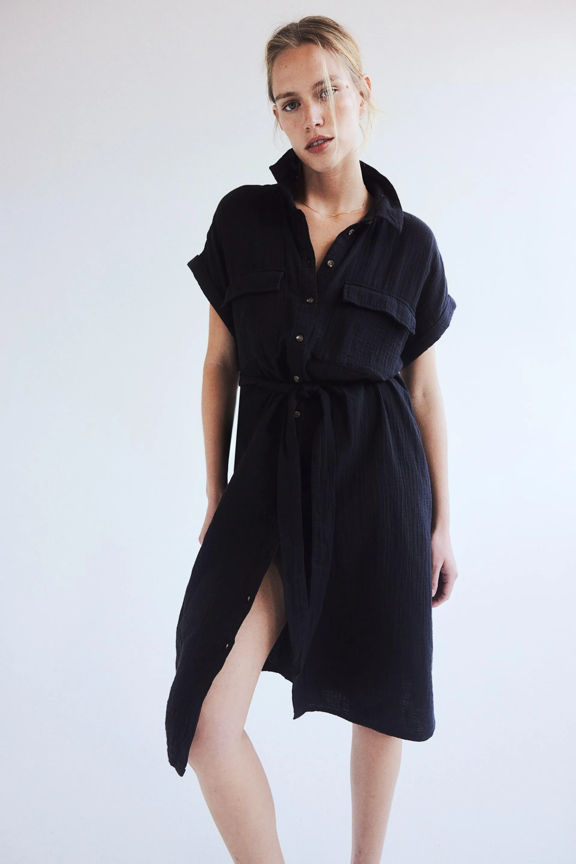 Tie-belt shirt dress