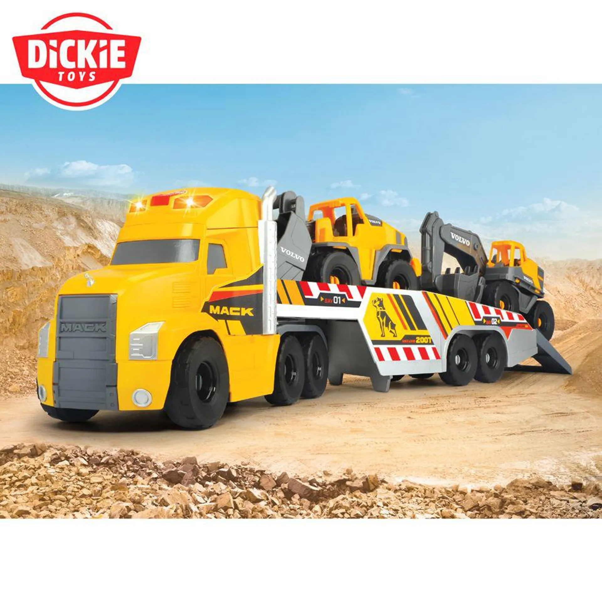 Dickie Toys Großer Mack Truck mit 2 Volvo-Fahrzeugen