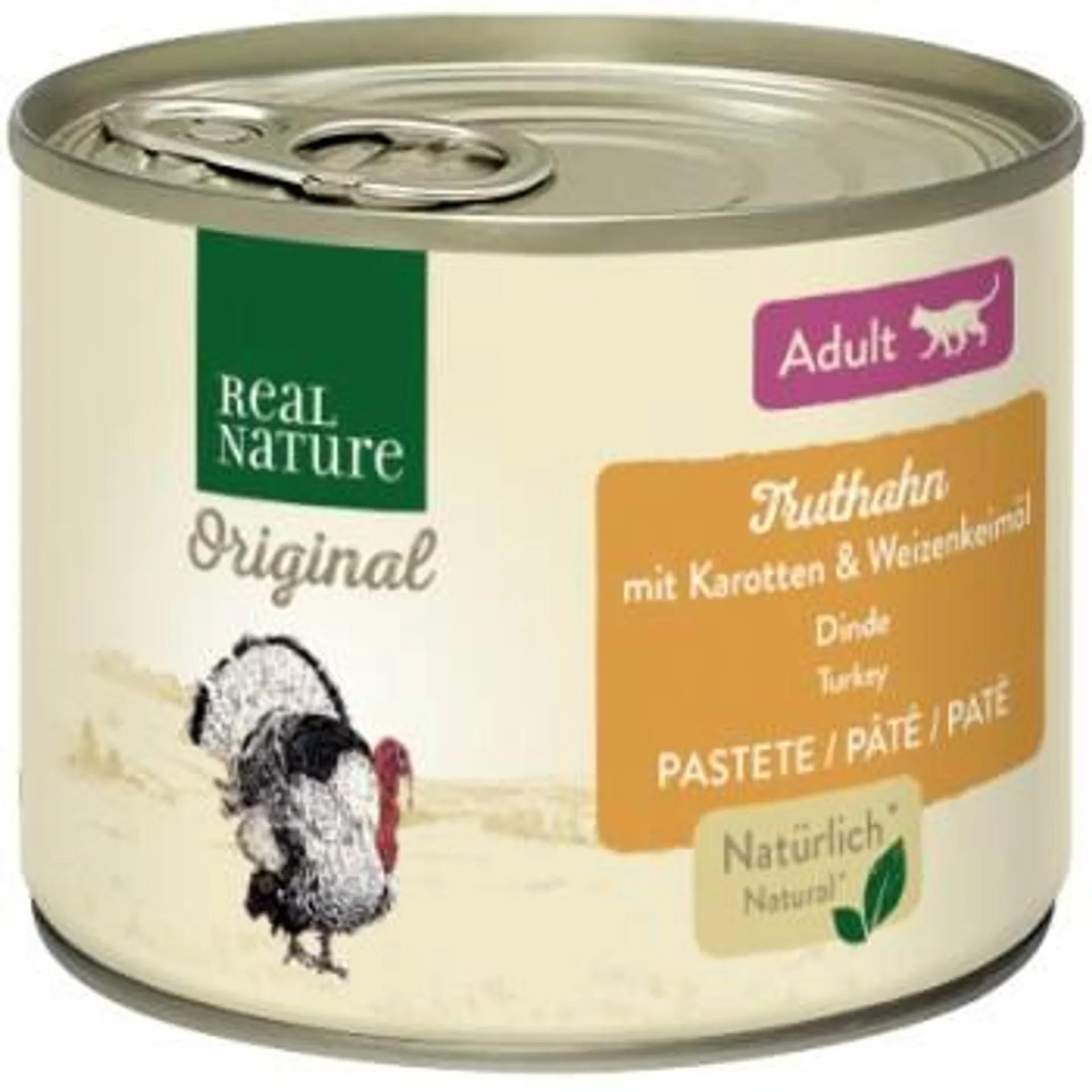 REAL NATURE Original Nassfutter Katze, Adult, Truthahn, Karotten & Weizenkeimöl 6x200 g