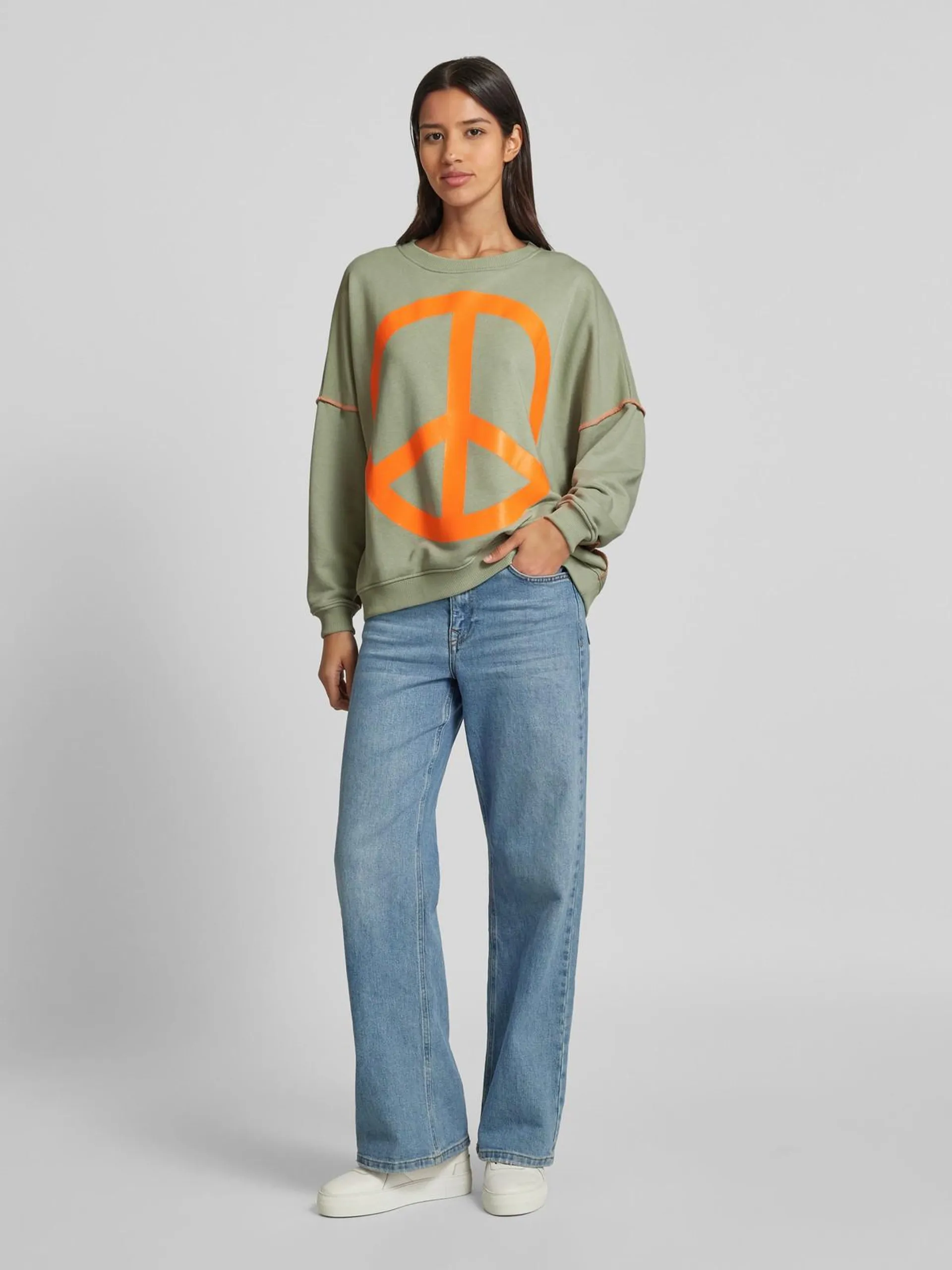 Sweatshirt mit gerippten Abschlüssen Modell 'Peace' in mint