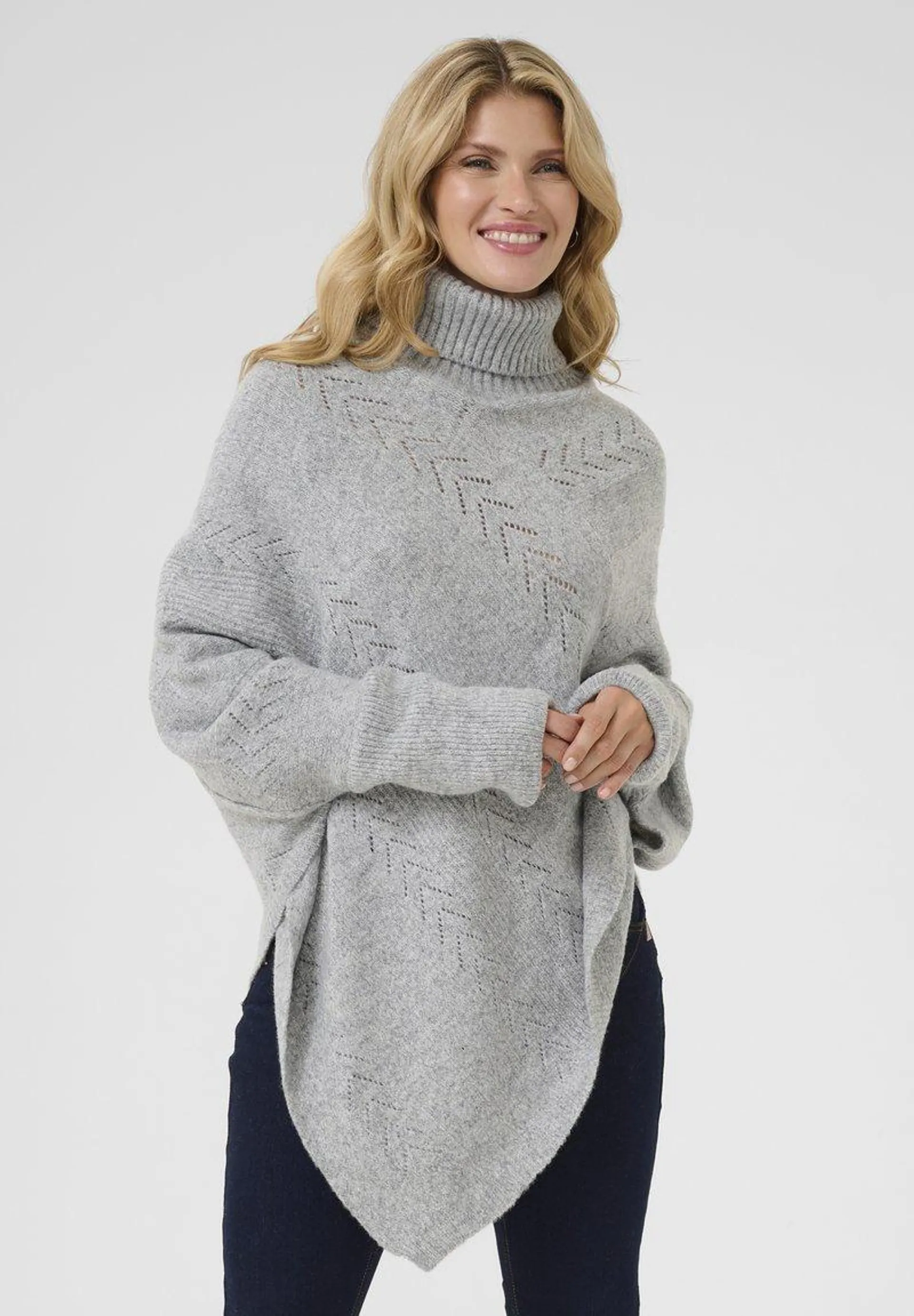 HOLIDAY TURTELNECK PONCHO - Cape - light grey melange