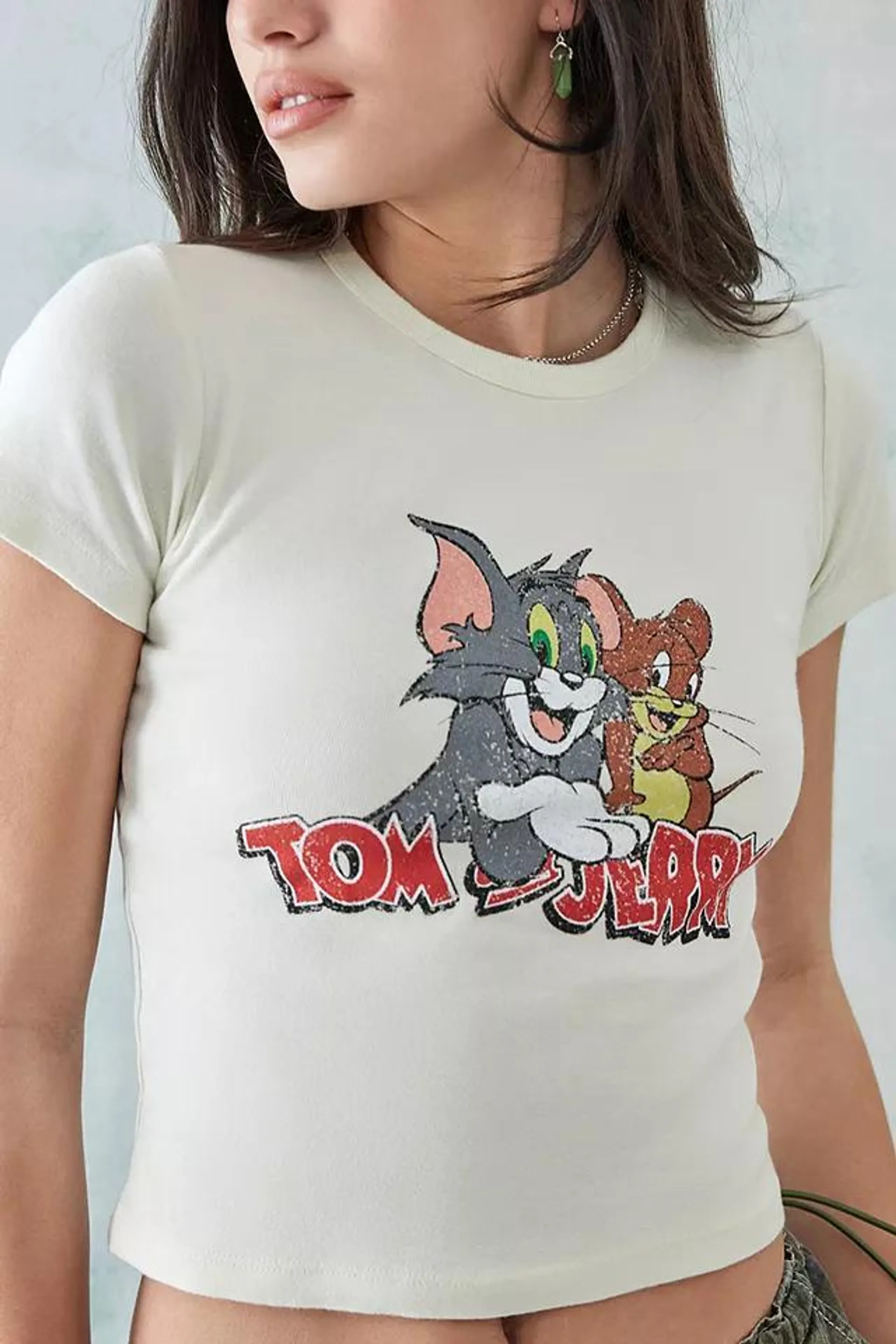 UO – Baby-T-Shirt „ Tom & Jerry" in Ecru