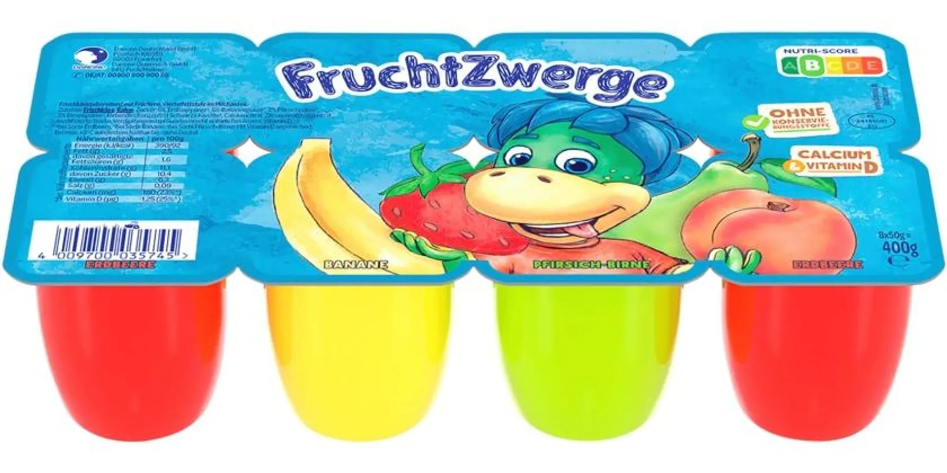 Danone Fruchtzwerge Erdbeere, Banane, Pfirsich-Birne 8x50g