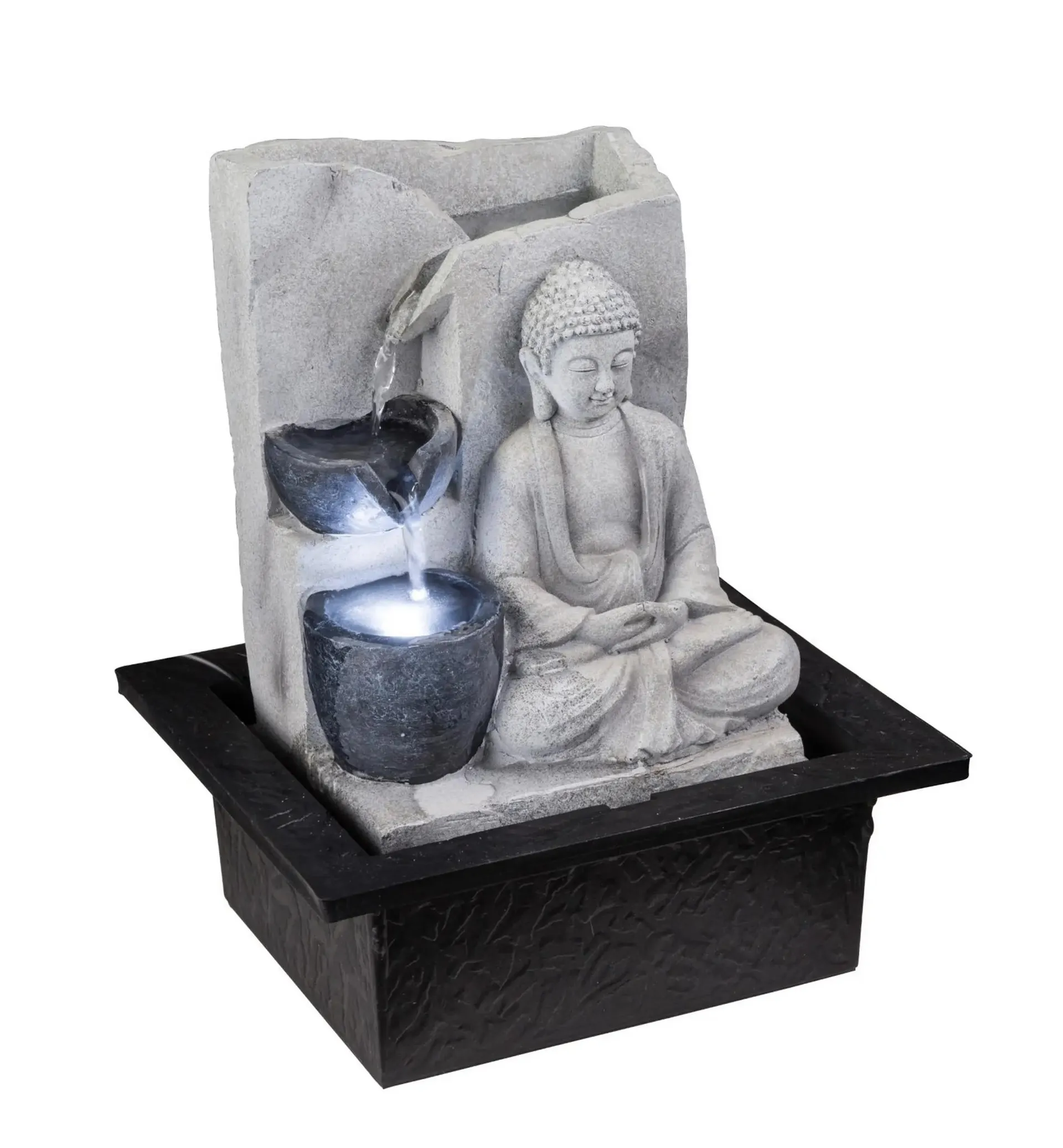 Brunnen BUDDHA - grau antik - mit Pumpe