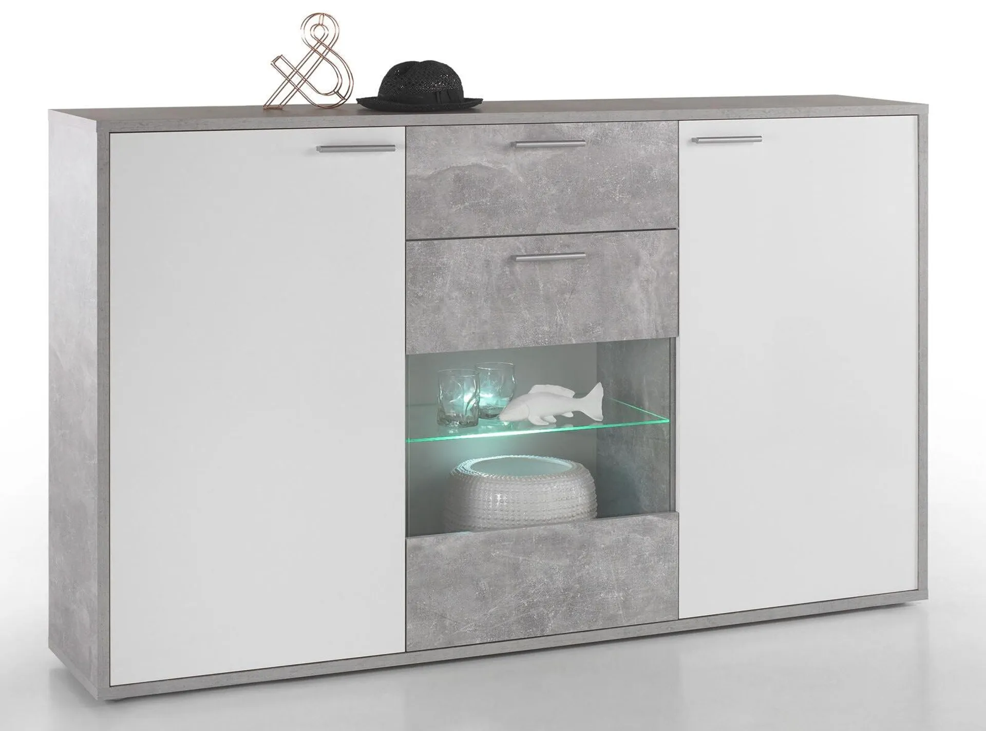 Highboard Mountain Weiß Hochglanz/Beton-Optik 180 x 112 x 37 cm