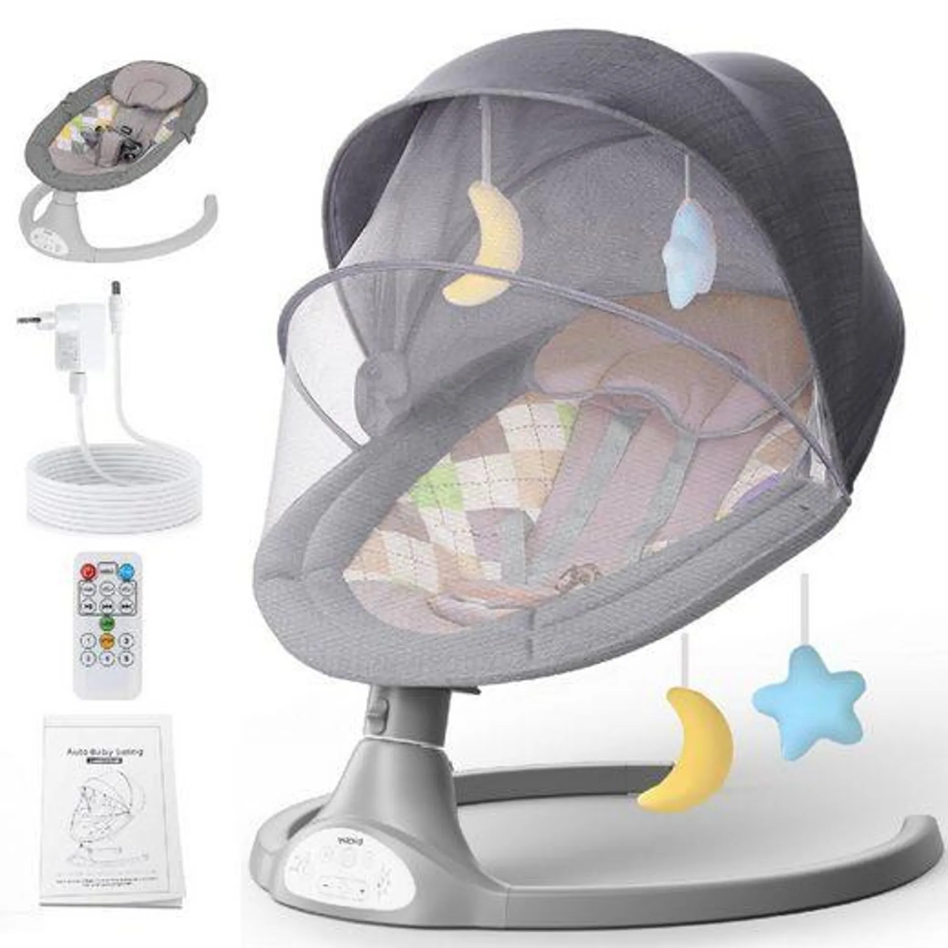 Insma Babywippe, elektrisch Babyschaukel bluetooth Musik 5 Gang 0-12 Monat max. 9kg