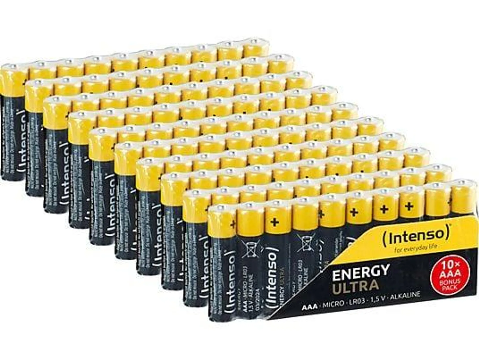 INTENSO 7501910MP ENERGY ULTRA AAA LR03 100PCS PACK Alkaline Manganese (Quecksilberfrei) Batterien, 1.5 V Volt, 1250 mAh