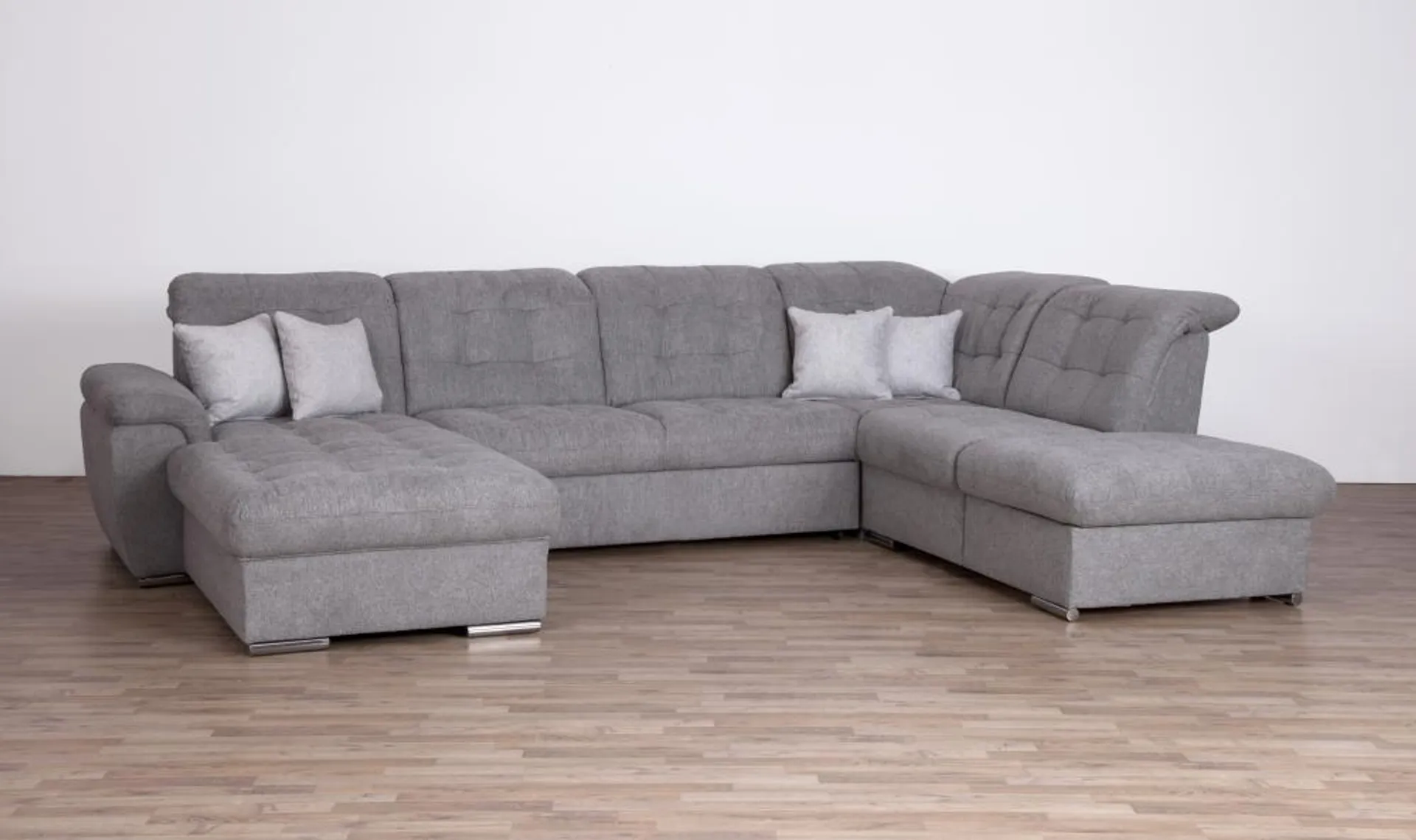 U Couch mit Schlaffunktion und Bettkasten 357 cm breit Grau BILBAO