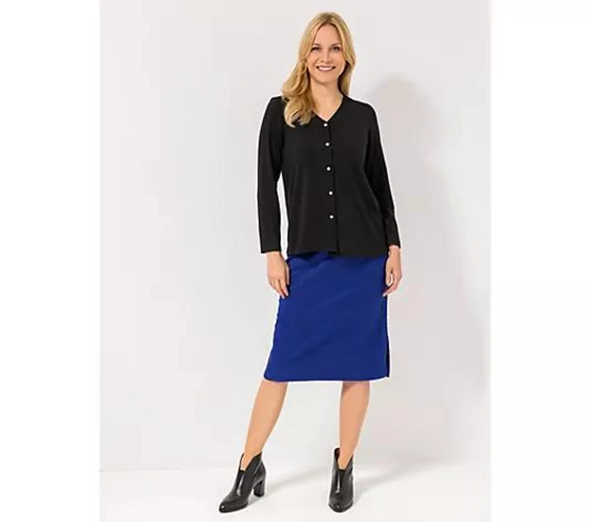 KIM & CO. Cardigan, Langarm Soft Touch Jersey Strass-Knöpfe figurumspielend