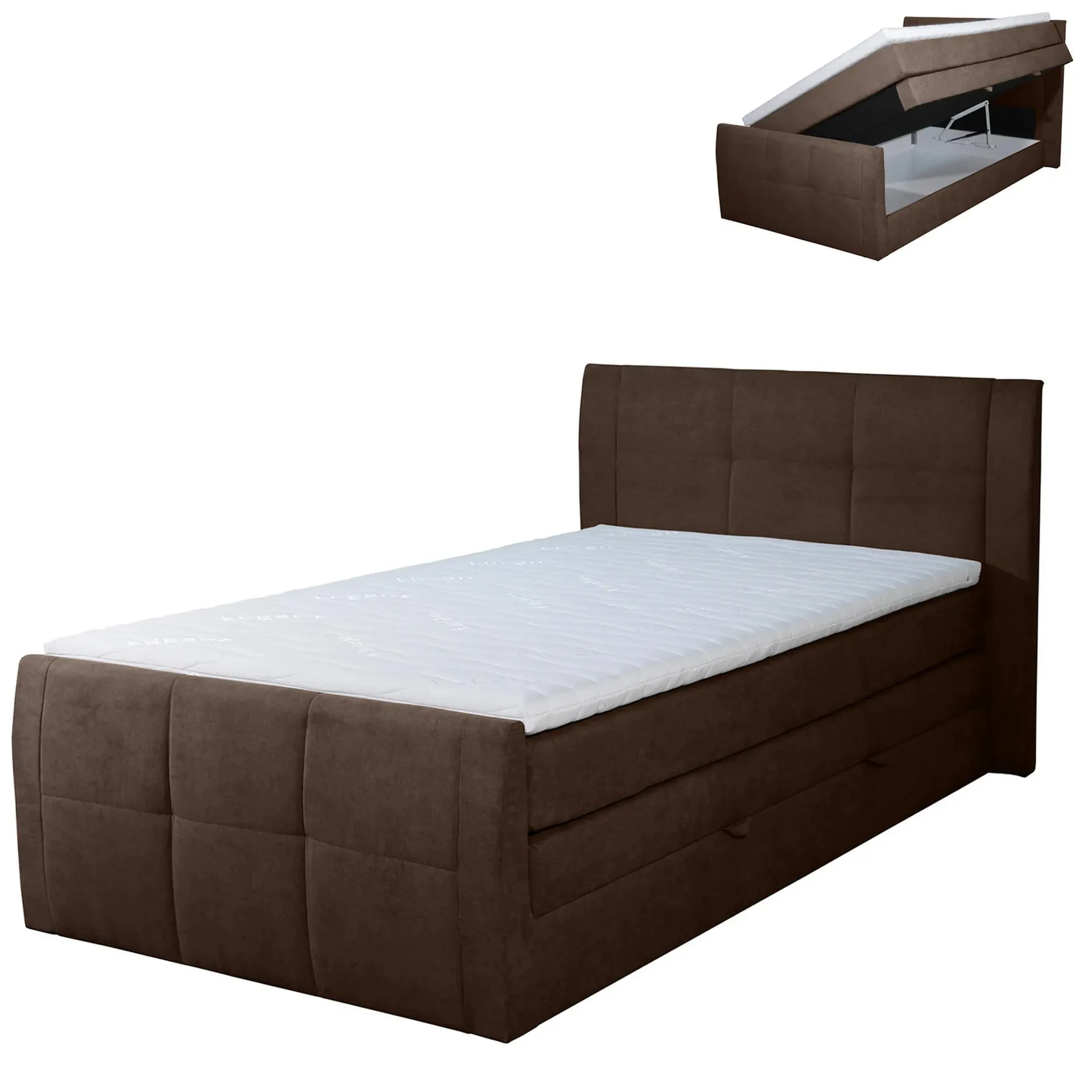 Boxspringbett - braun - H3 - Bettkasten - 120x200 cm