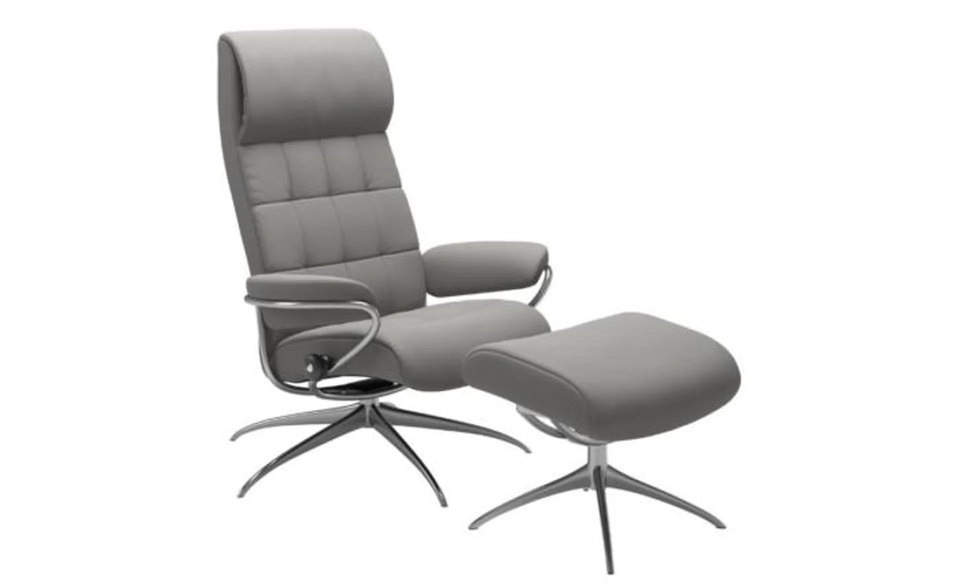 Stressless London M High Back Sessel & Hocker Leder Paloma Silver Grey, Star-Gestell