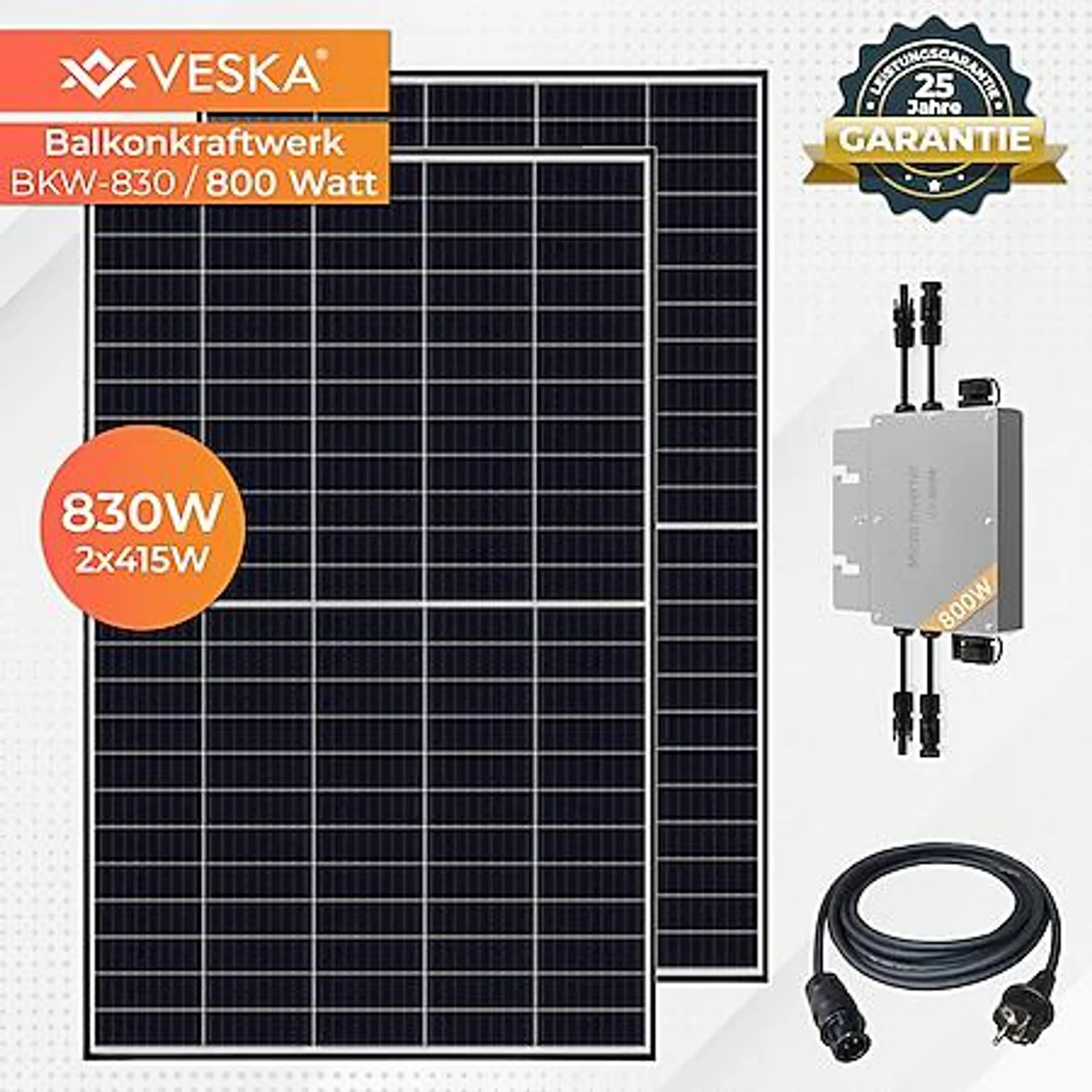 Balkonkraftwerk 830 W / 800 W Photovoltaik Solaranlage Steckerfertig WIFI Smarte Mini-PV Anlage 800 Watt, Schwarz