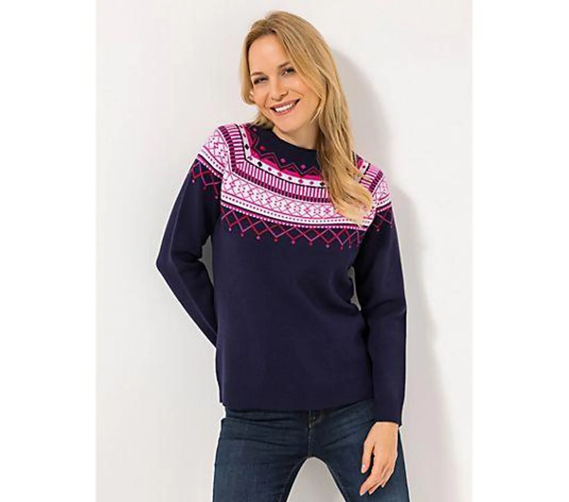 ANNI FOR FRIENDS Pullover, 1/1-Arm Rundhalsausschnitt Rippenbundabschlüsse figurumspielend