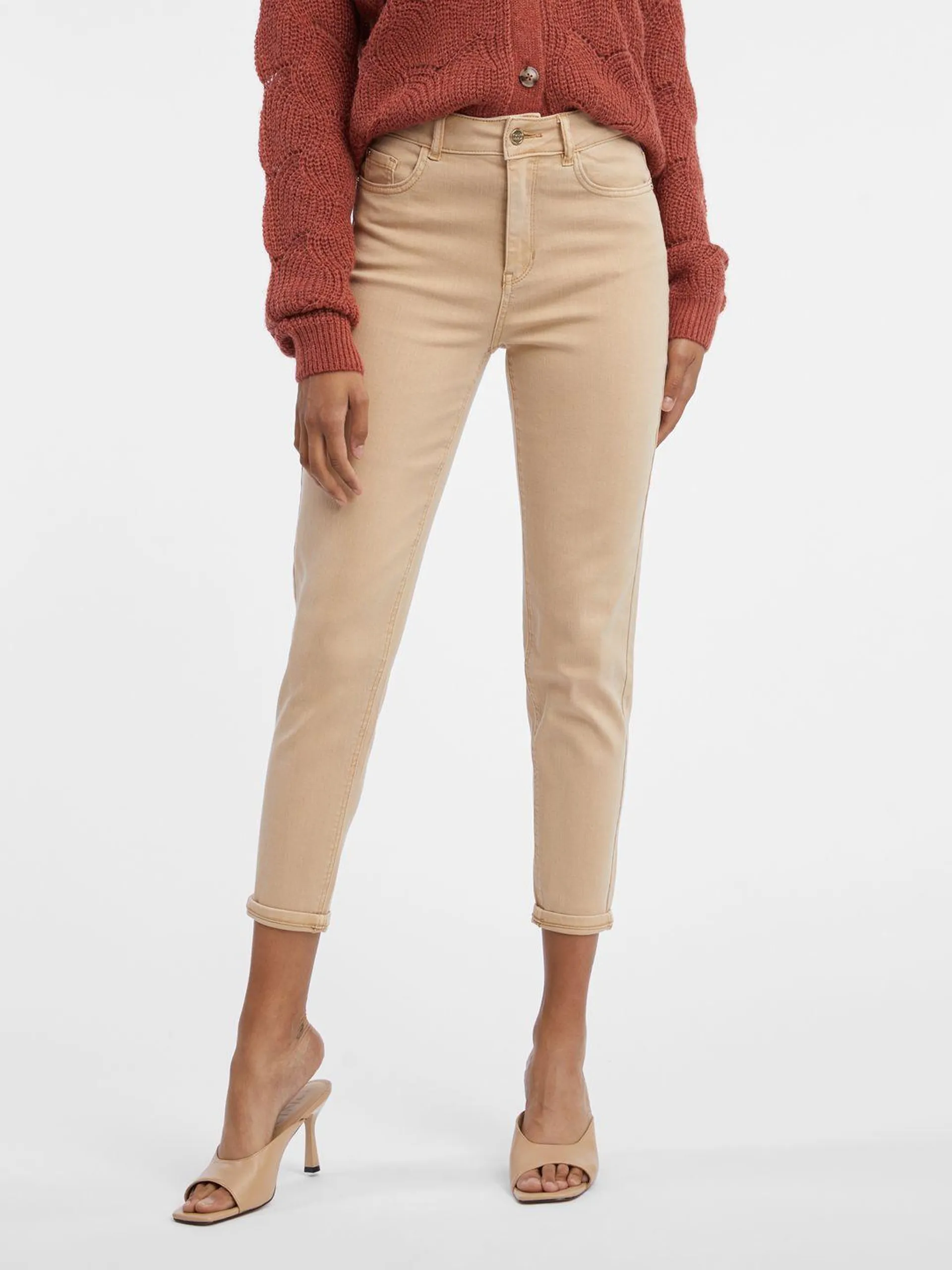 Beigefarbene Cropped Mom Fit Damenjeans ORSAY