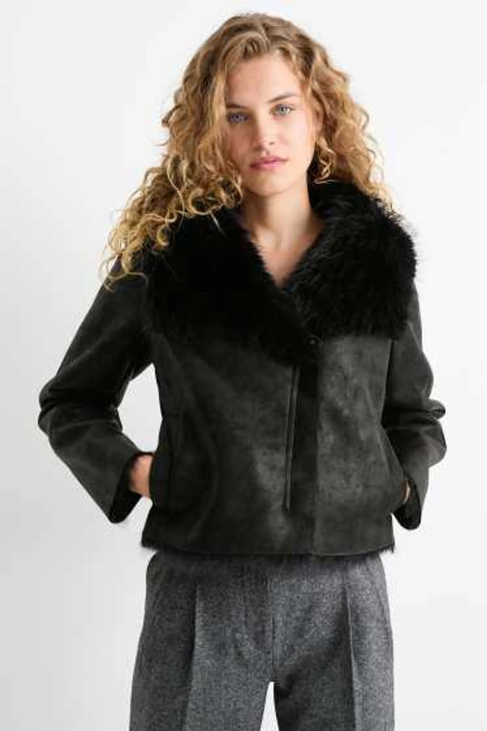 Faux shearling jacket - faux leather