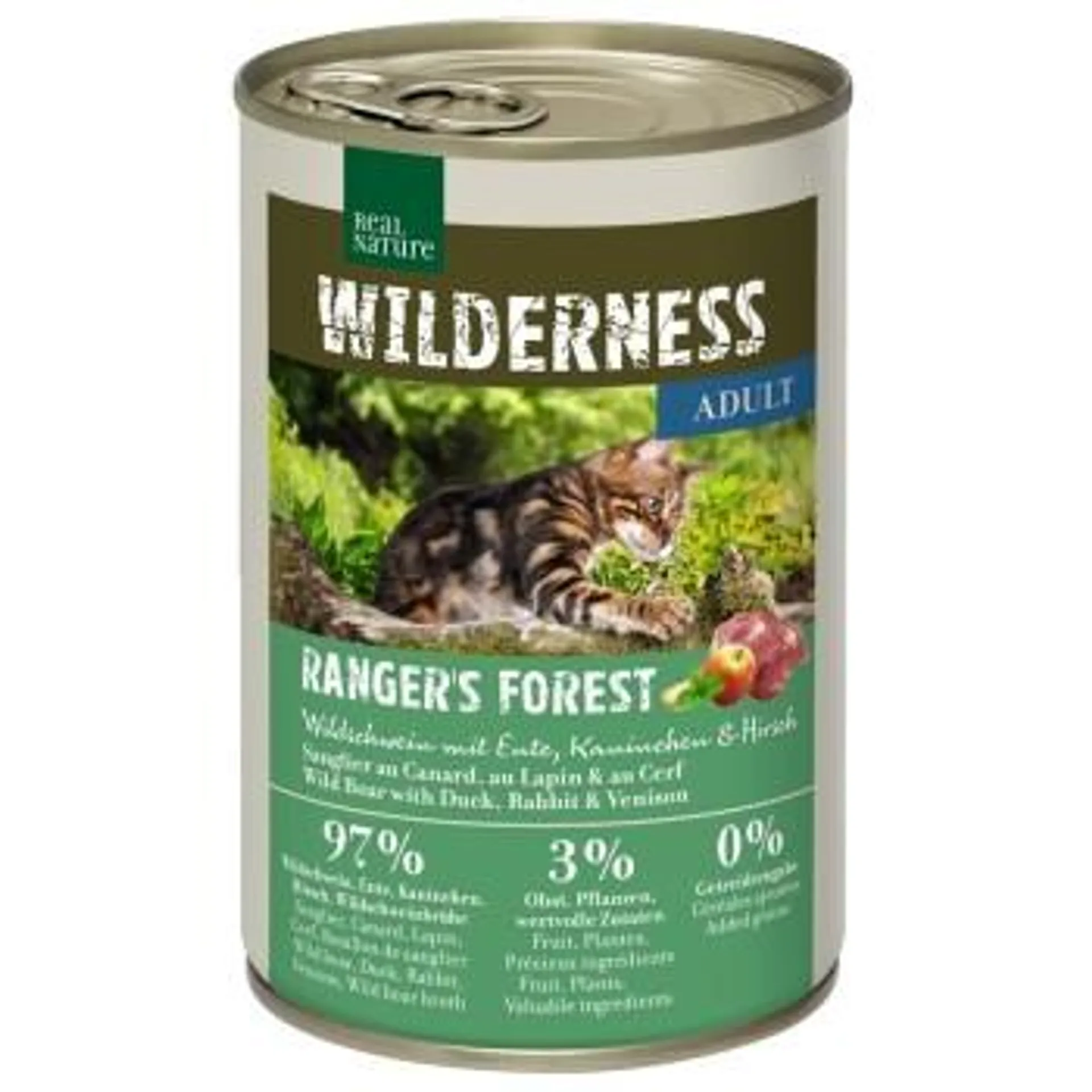 REAL NATURE WILDERNESS Adult Ranger's Forest Wildschwein mit Ente, Kaninchen & Hirsch 6x400 g