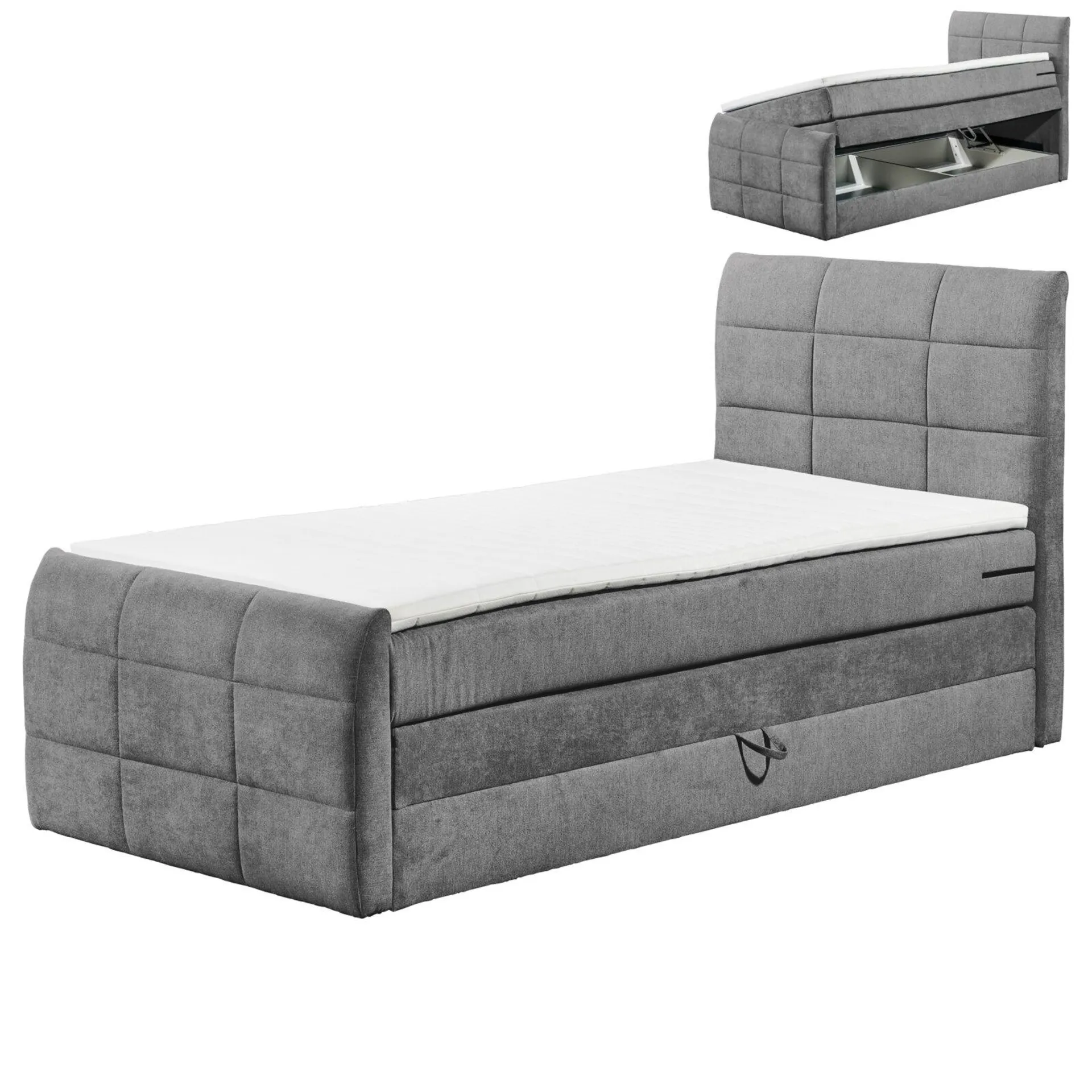 Boxspringbett - dunkelgrau - H2 - 100x200 cm