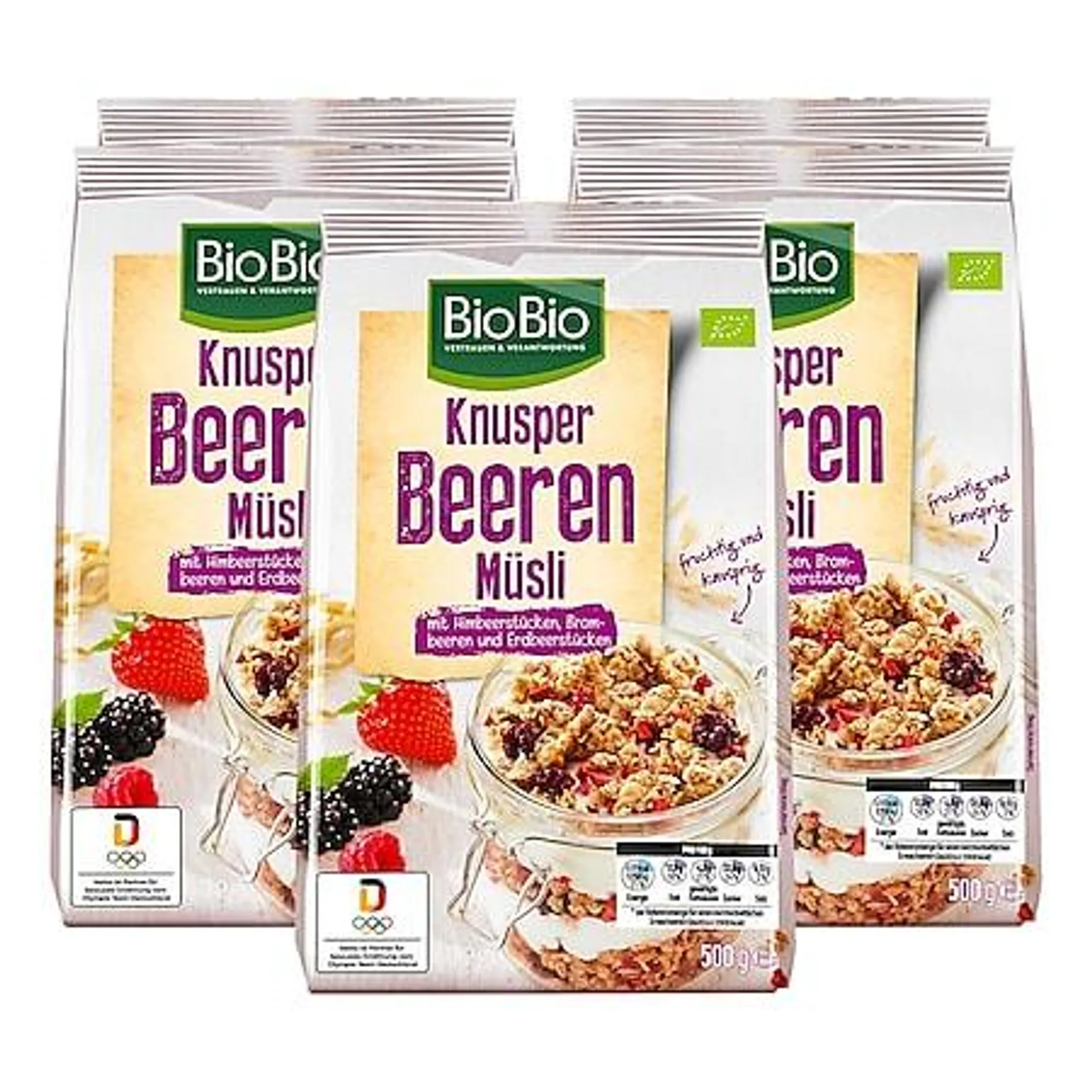 BioBio Knusper Beeren Müsli 500 g, 5er Pack