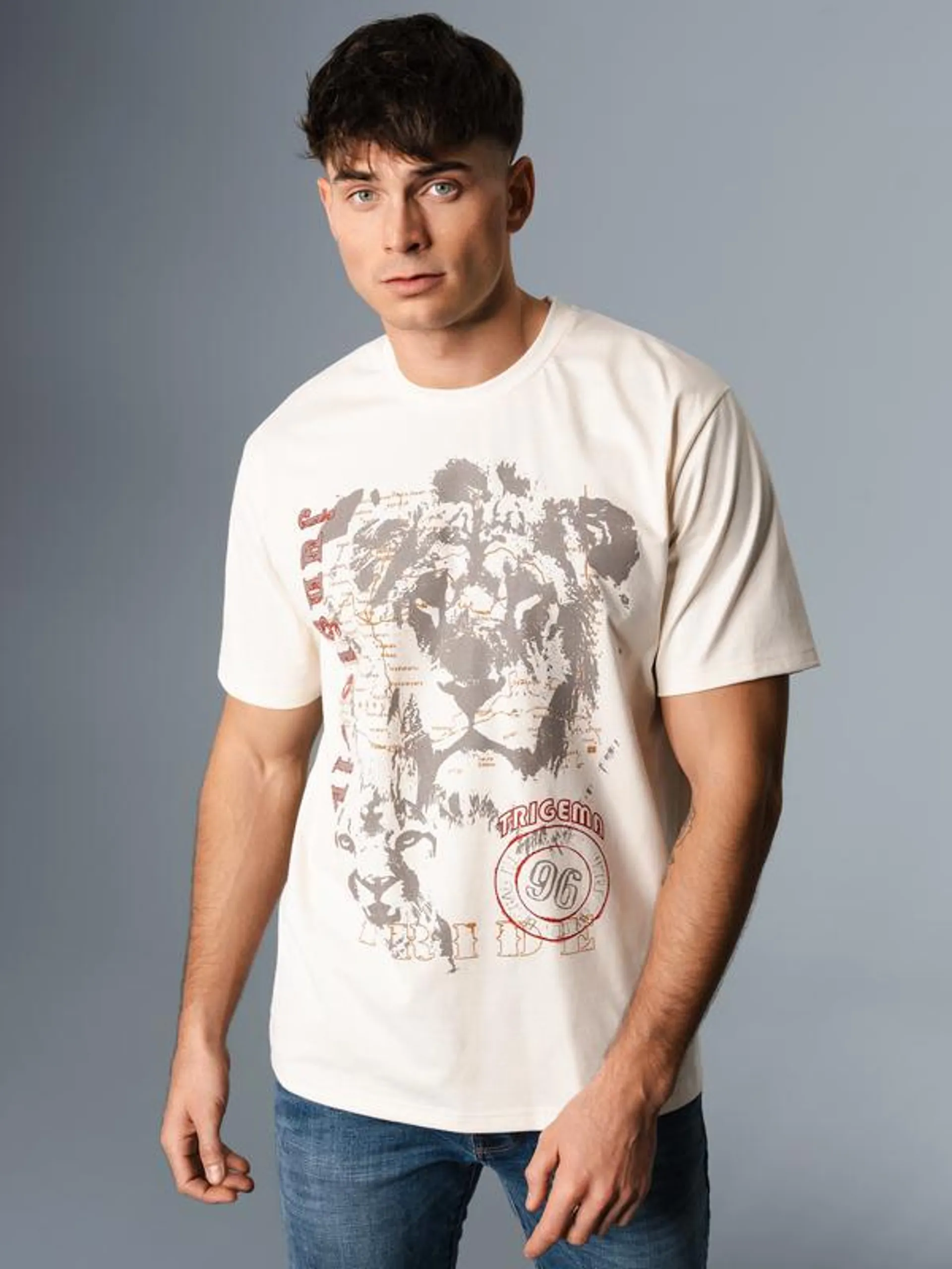 T-Shirt mit großem Löwen-Print Natur