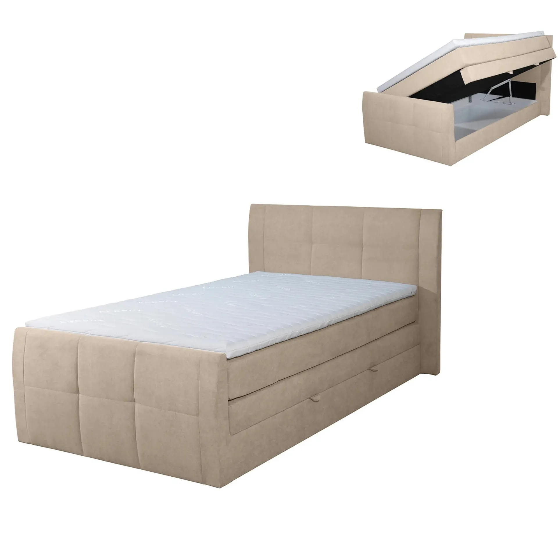 Boxspringbett - beige - H3 - Bettkasten - 120x200 cm