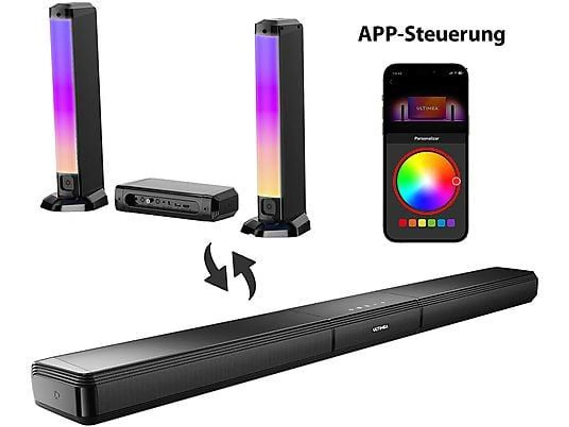 ULTIMEA Apollo S70 - 180W 5.0ch Soundbar für Heimkino mit App-Steuerung und RGB-Beleuchtung, Soundbar, Schwarz