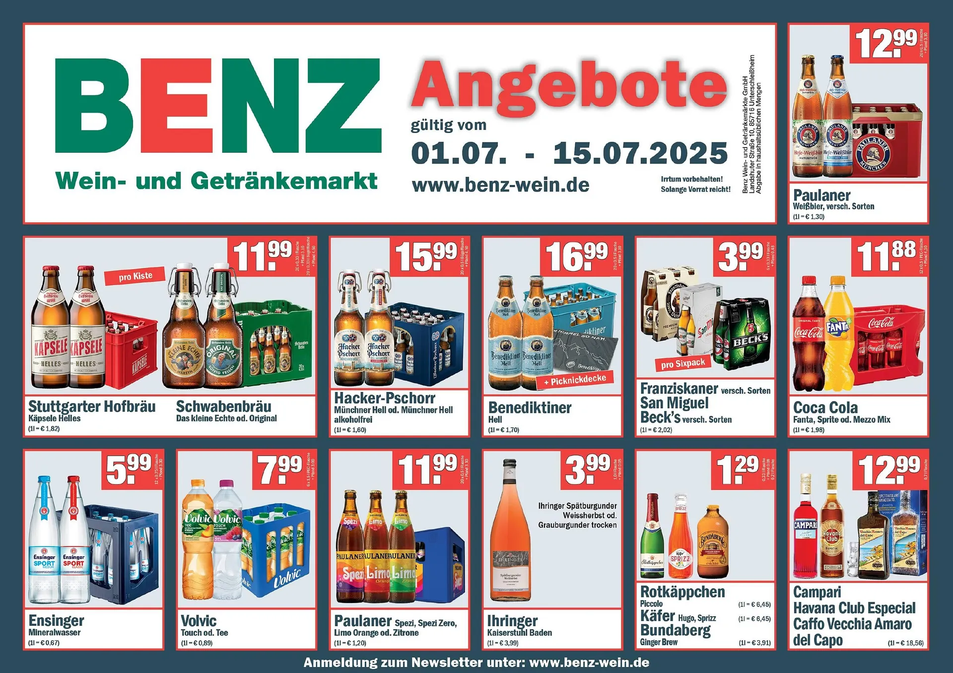 Benz Getränke Prospekt von 1. Juli bis 15. Juli 2025 - Prospekt seite 1